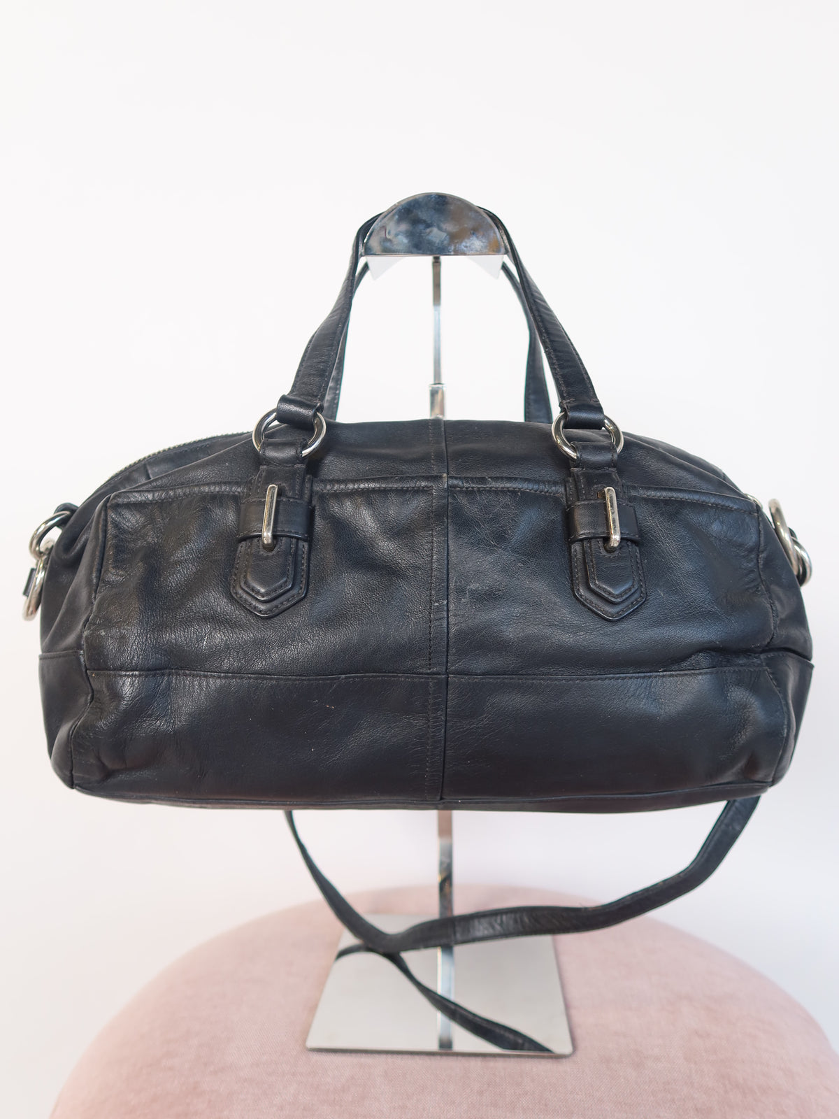 Coach Black Leather Turn-Lock Bag