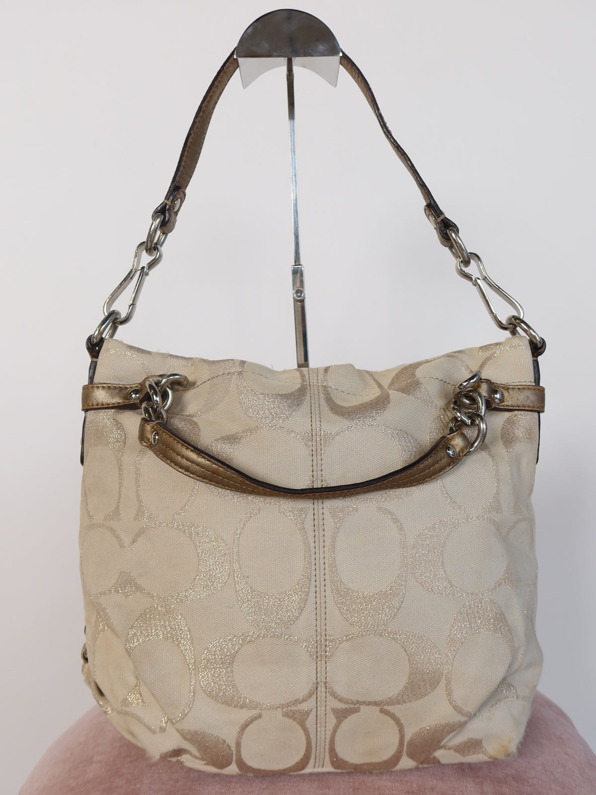 Coach Gold Metallic Signature Chain Hobo Bag
