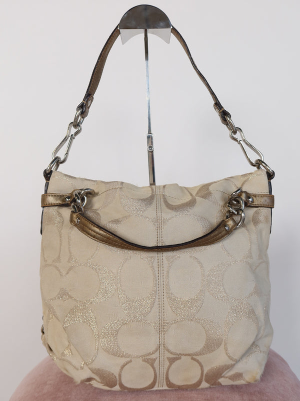 Coach Gold Metallic Signature Chain Hobo Bag