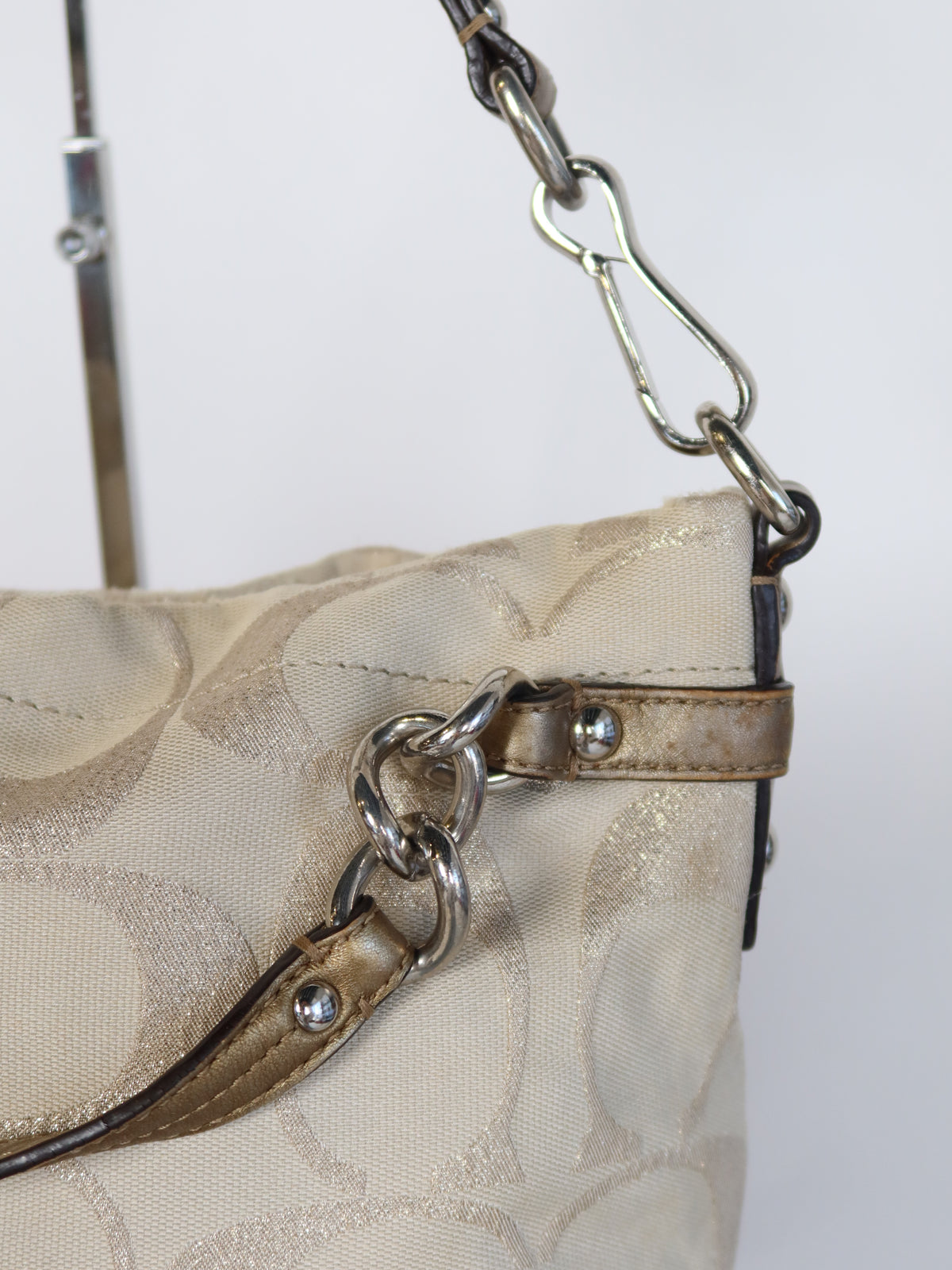 Coach Gold Metallic Signature Chain Hobo Bag