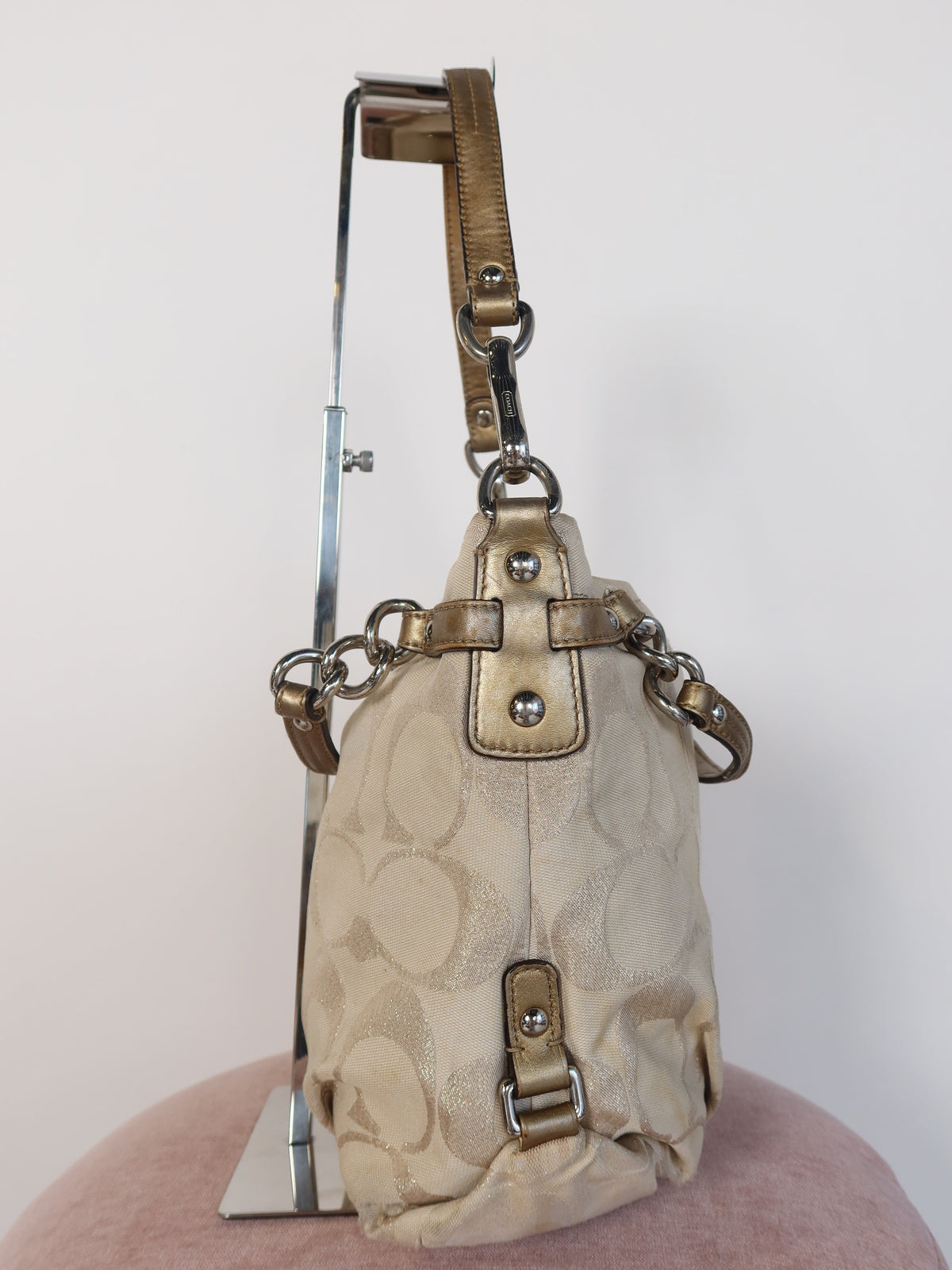 Coach Gold Metallic Signature Chain Hobo Bag
