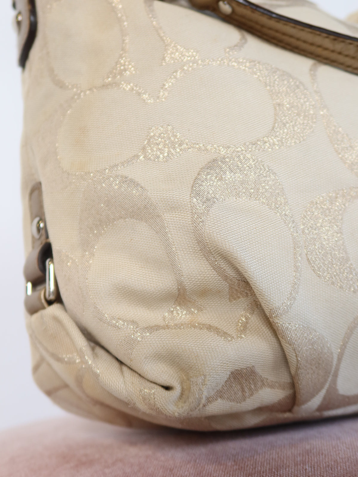 Coach Gold Metallic Signature Chain Hobo Bag