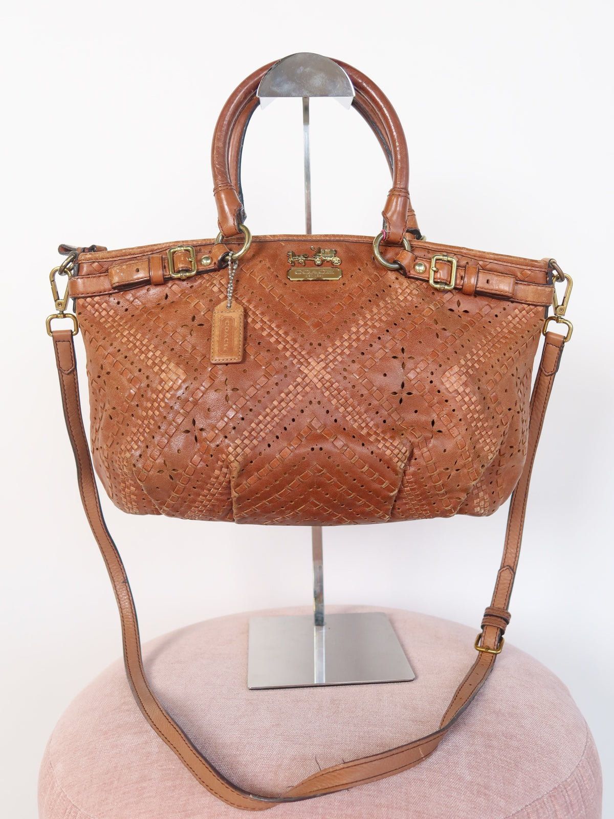 Coach Woven Tan Leather Bag