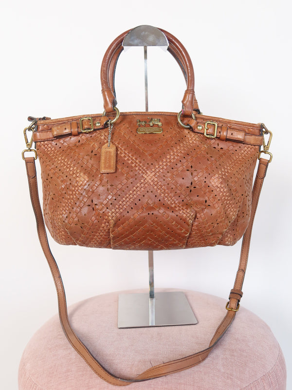 Coach Woven Tan Leather Bag