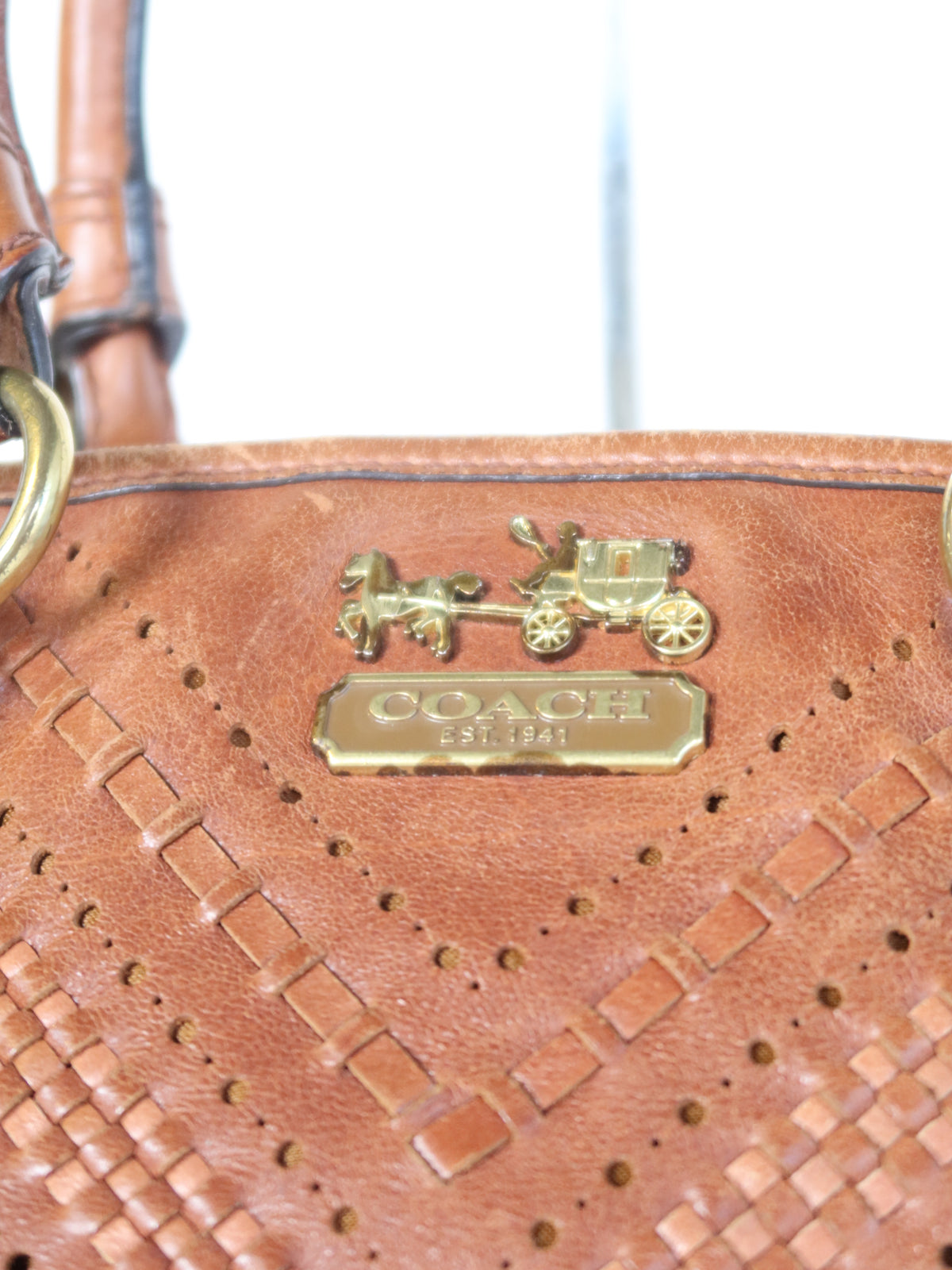 Coach Woven Tan Leather Bag