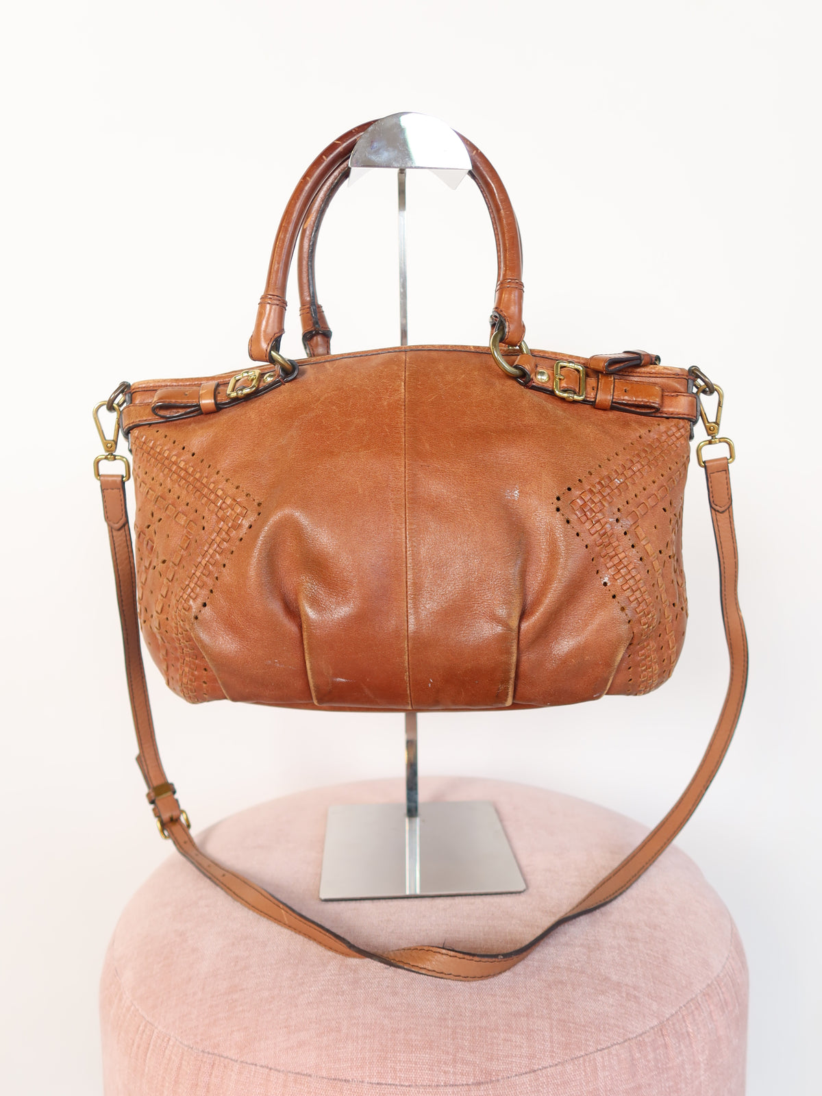 Coach Woven Tan Leather Bag