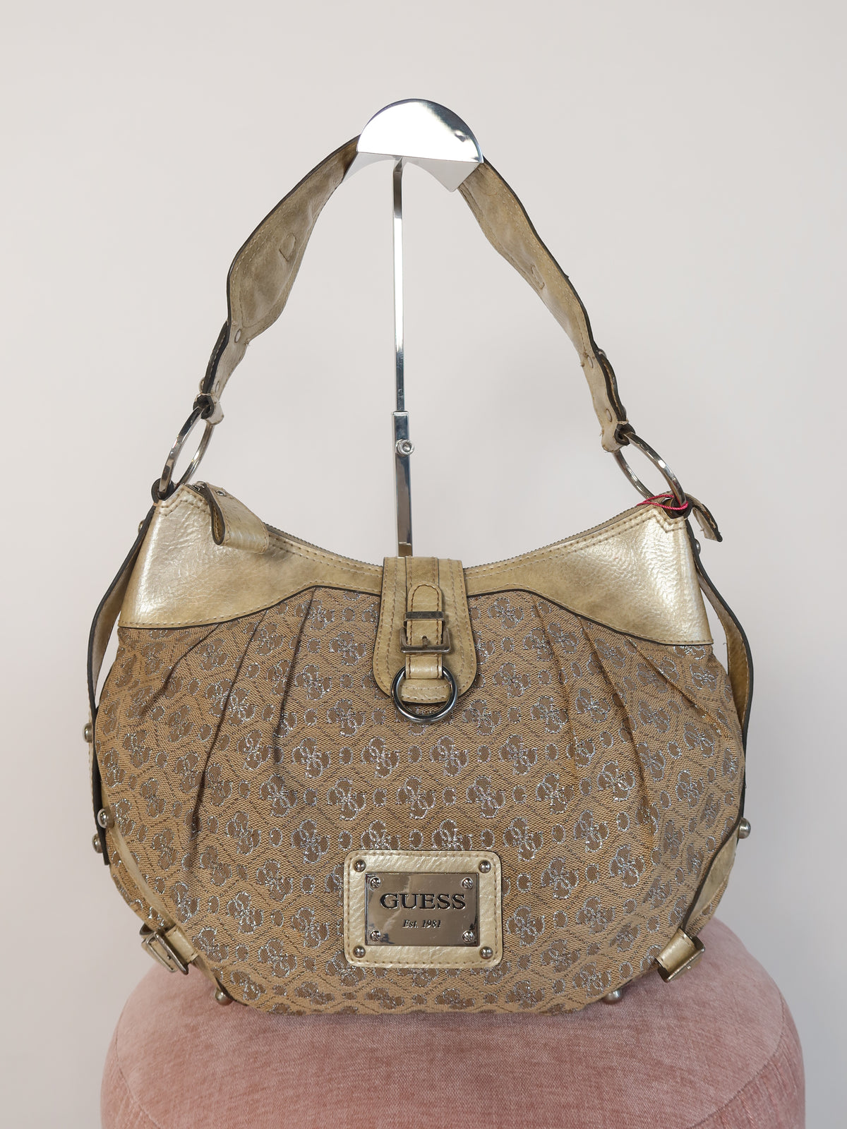 Guess Gold Monogram Hobo Bag