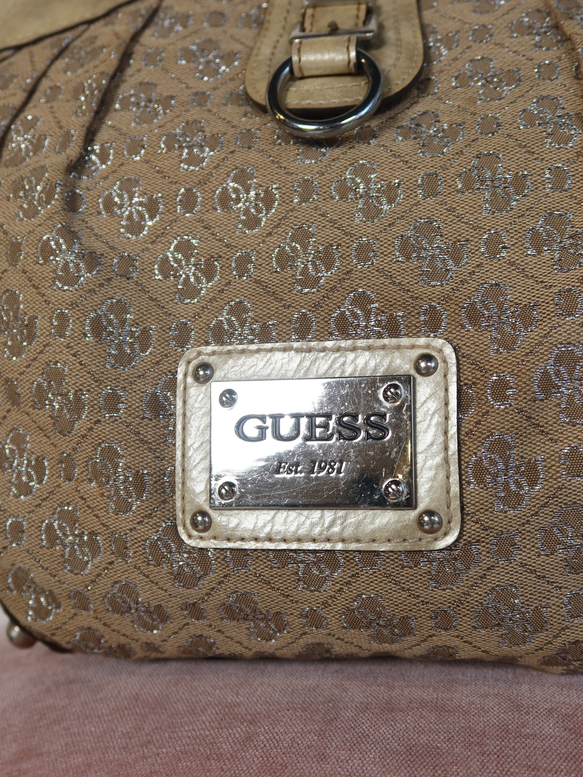 Guess Gold Monogram Hobo Bag
