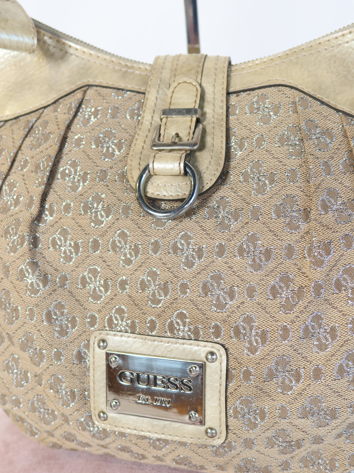 Guess Gold Monogram Hobo Bag
