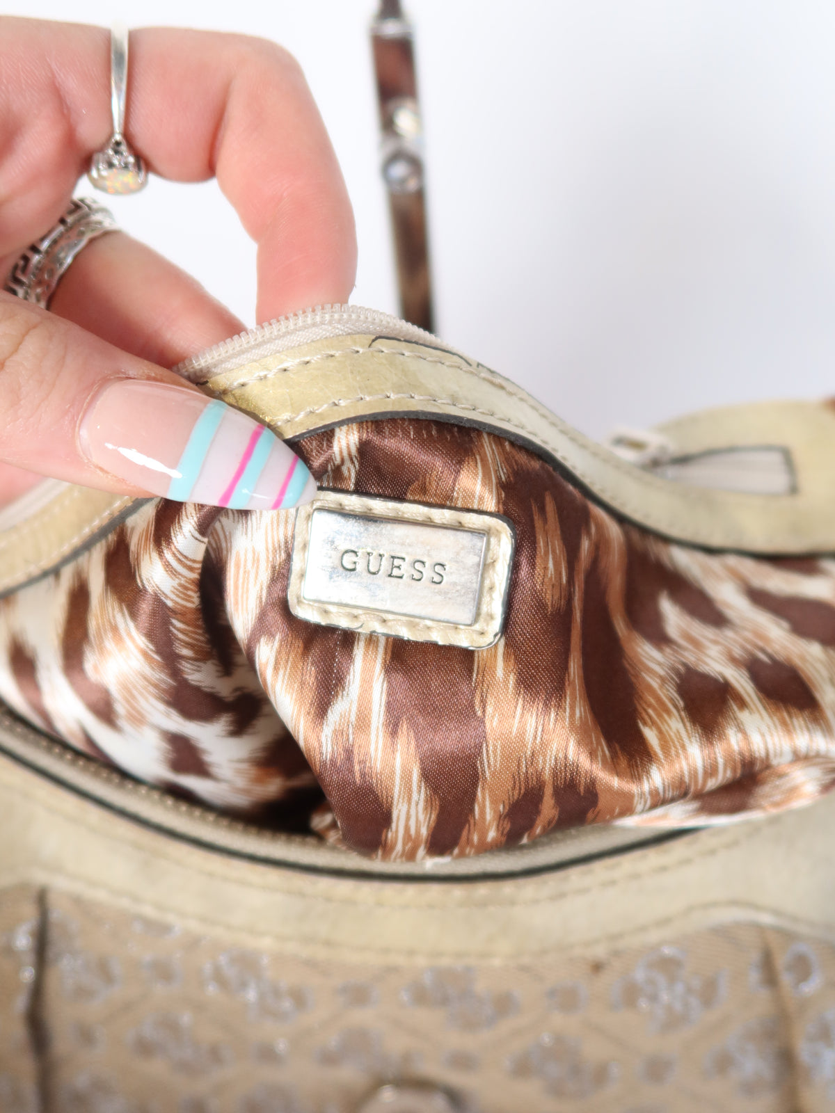Guess Gold Monogram Hobo Bag