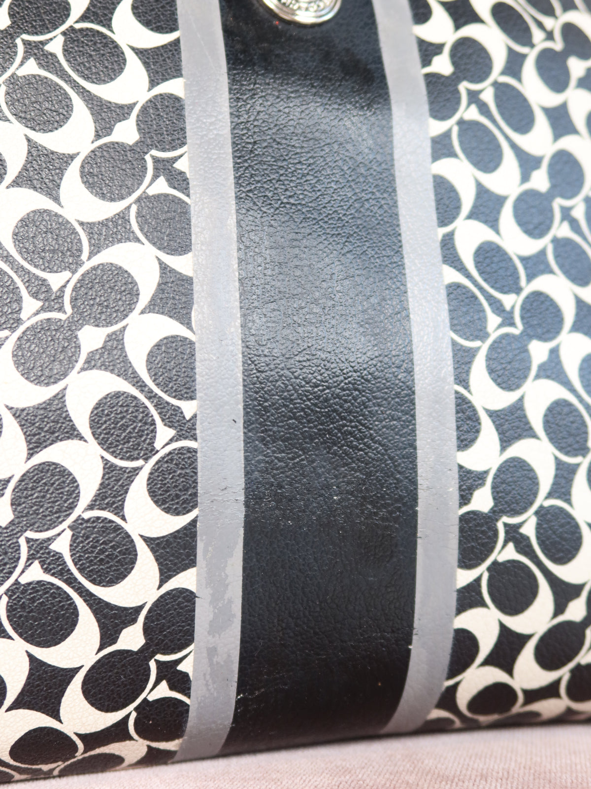 Coach Black & Cream Signature Stripe Tote Bag
