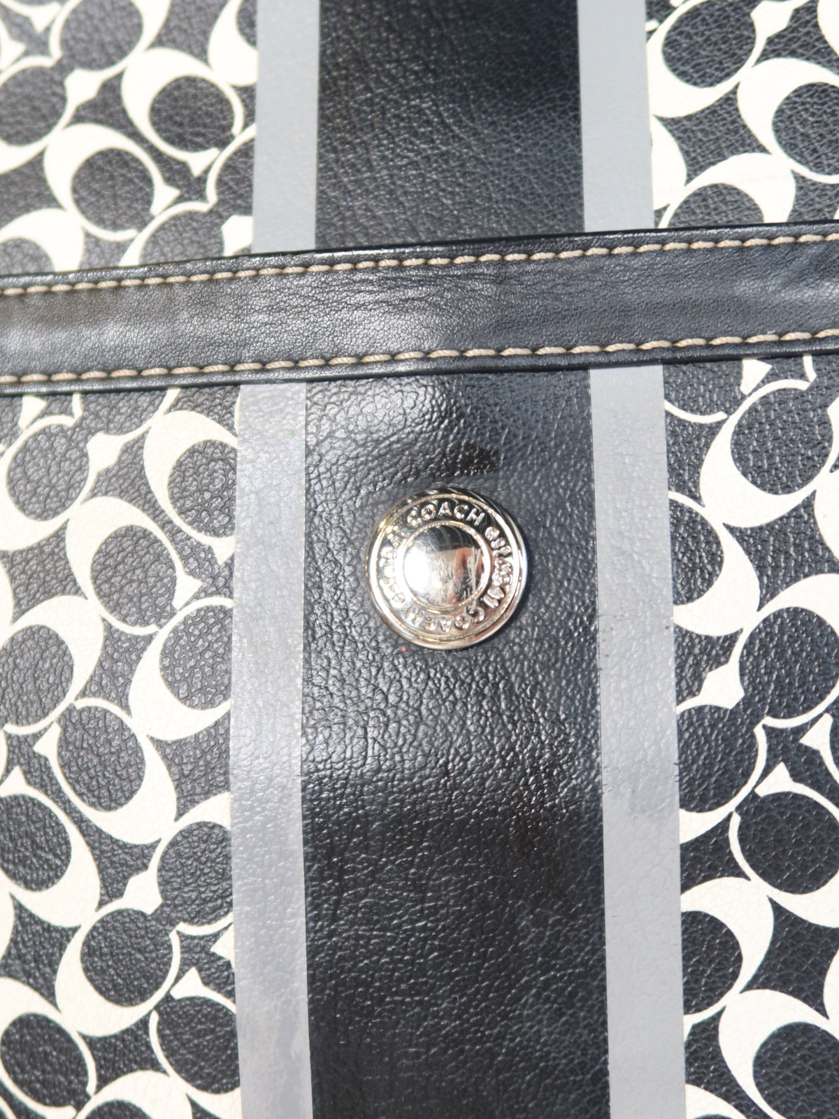Coach Black & Cream Signature Stripe Tote Bag