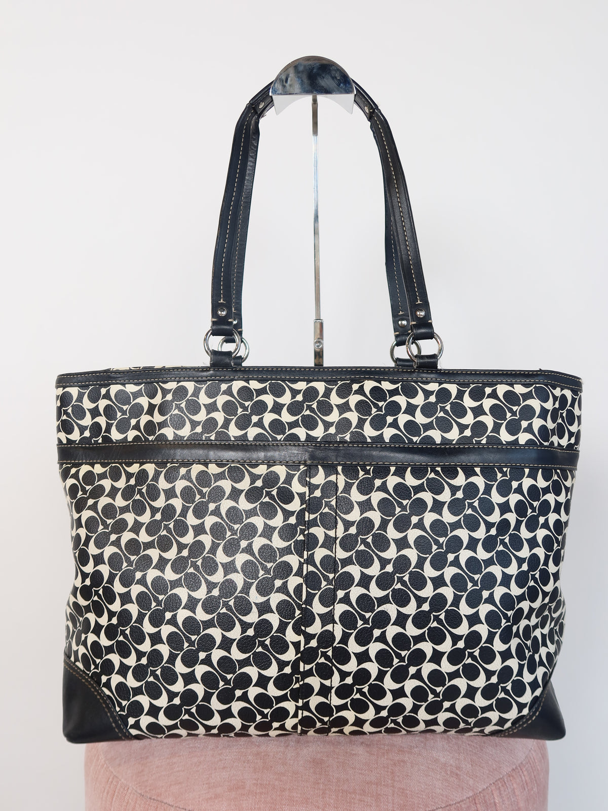 Coach Black & Cream Signature Stripe Tote Bag