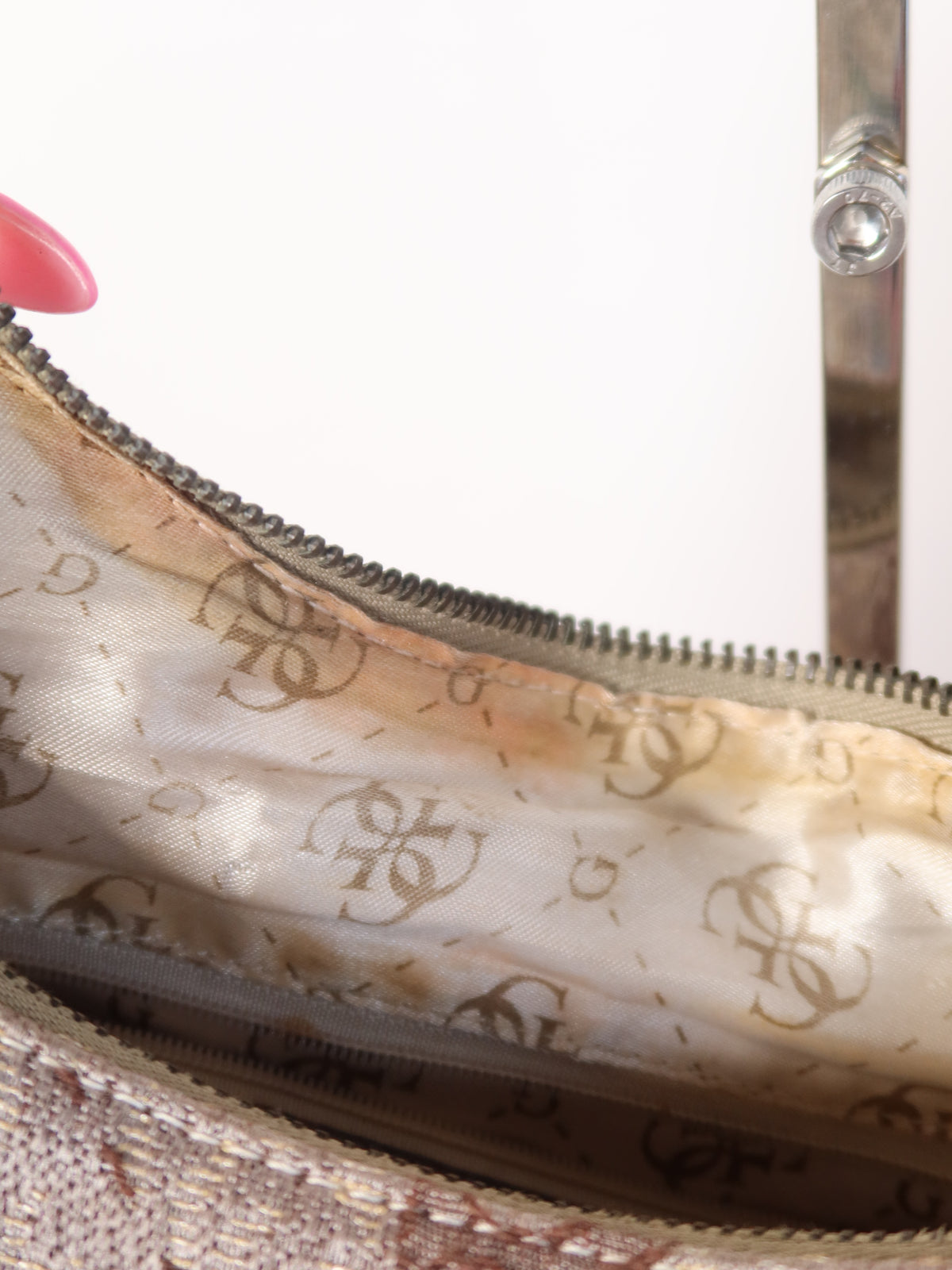 Guess Brown Monogram Croc Trim Shoulder Bag