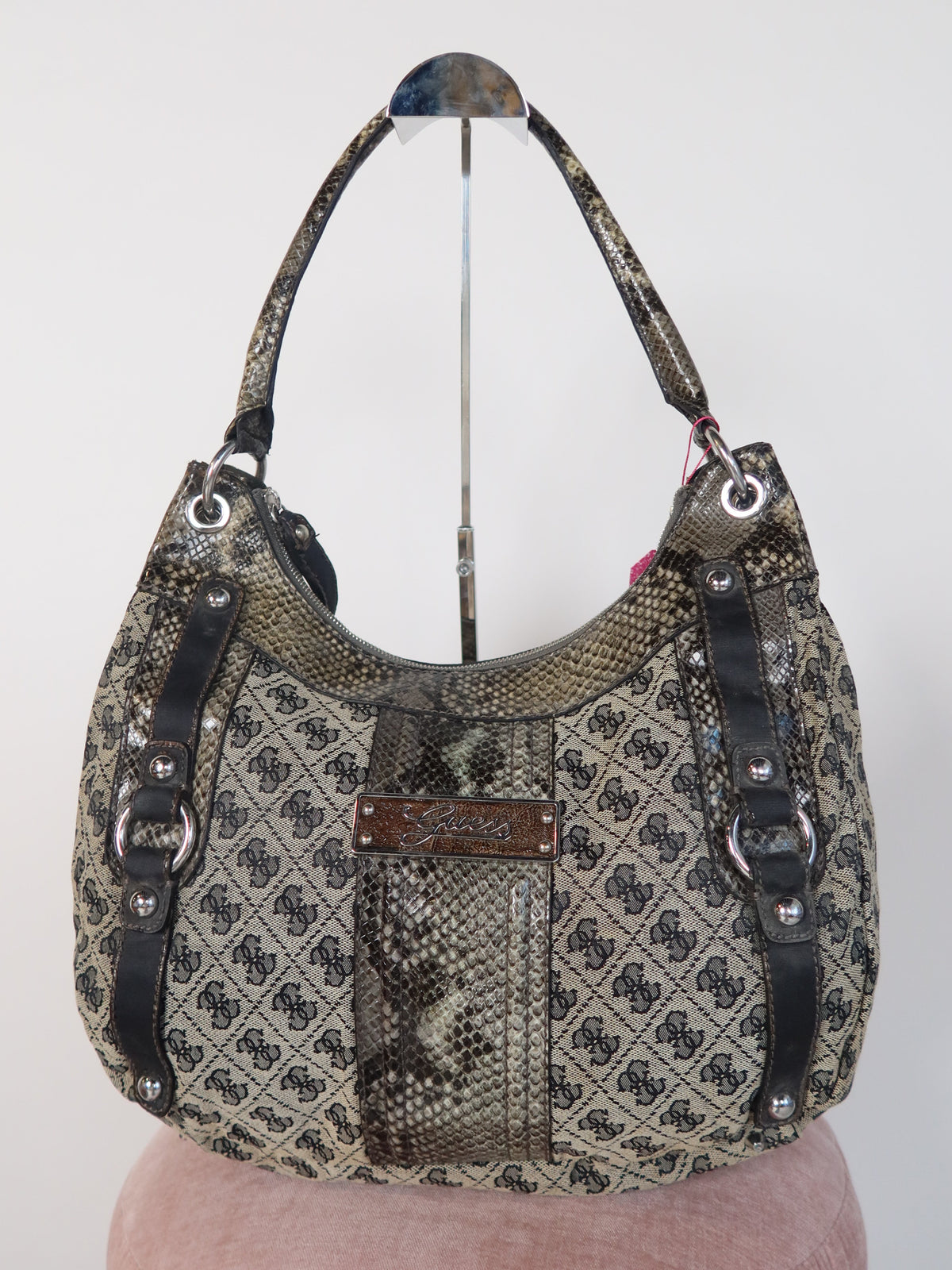 Guess Monogram Python Trim Hobo Bag