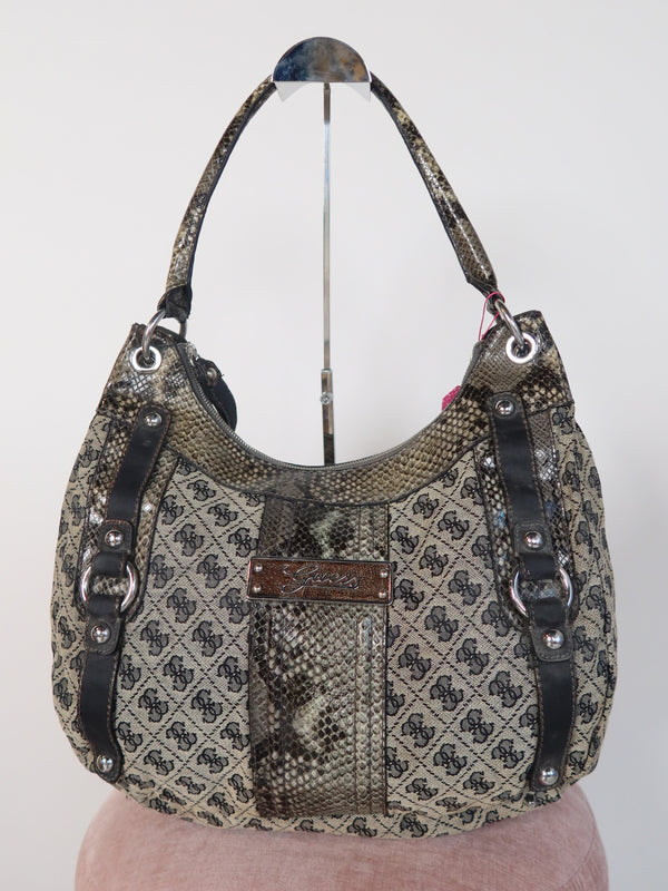 Guess Monogram Python Trim Hobo Bag
