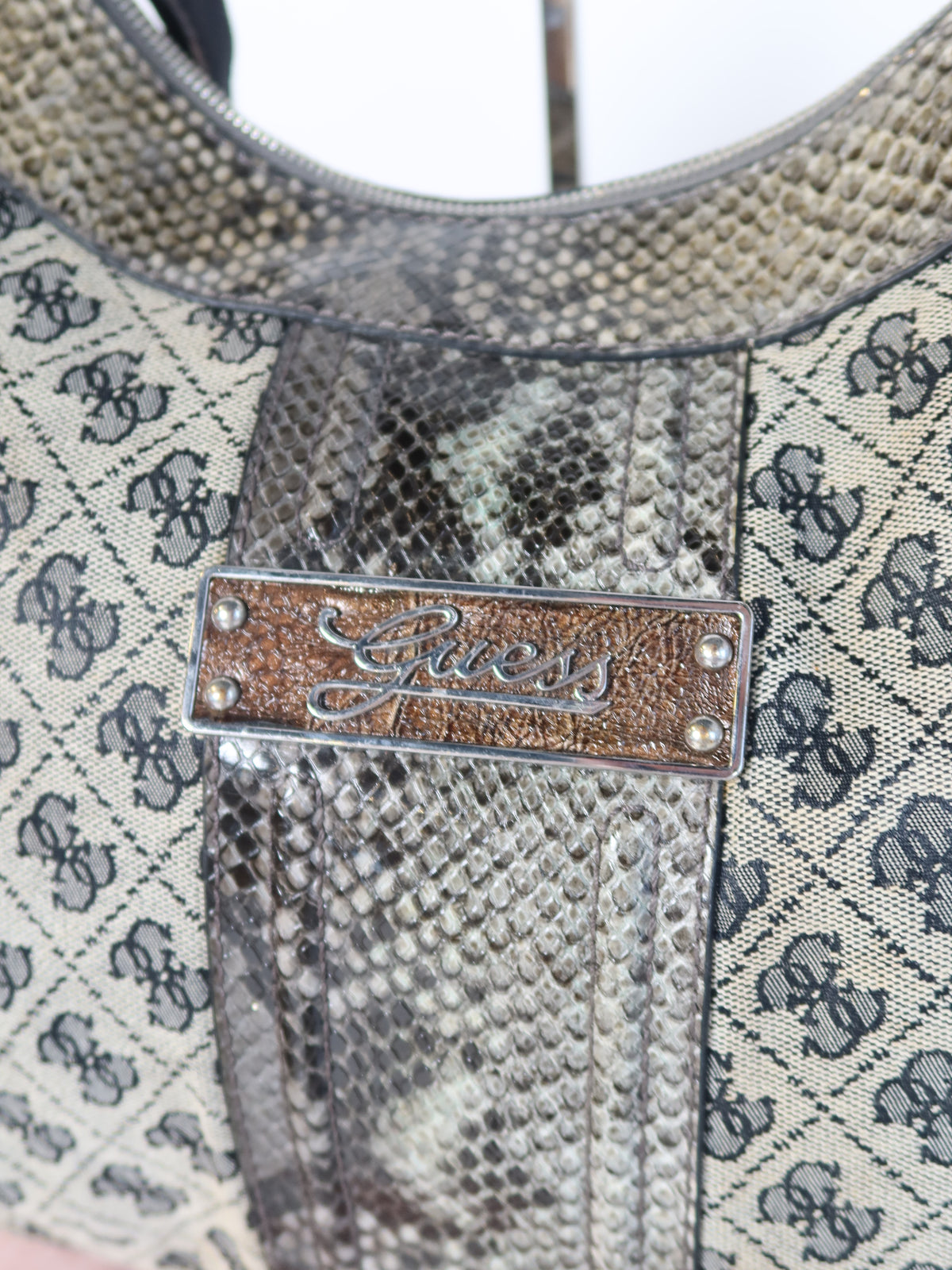 Guess Monogram Python Trim Hobo Bag