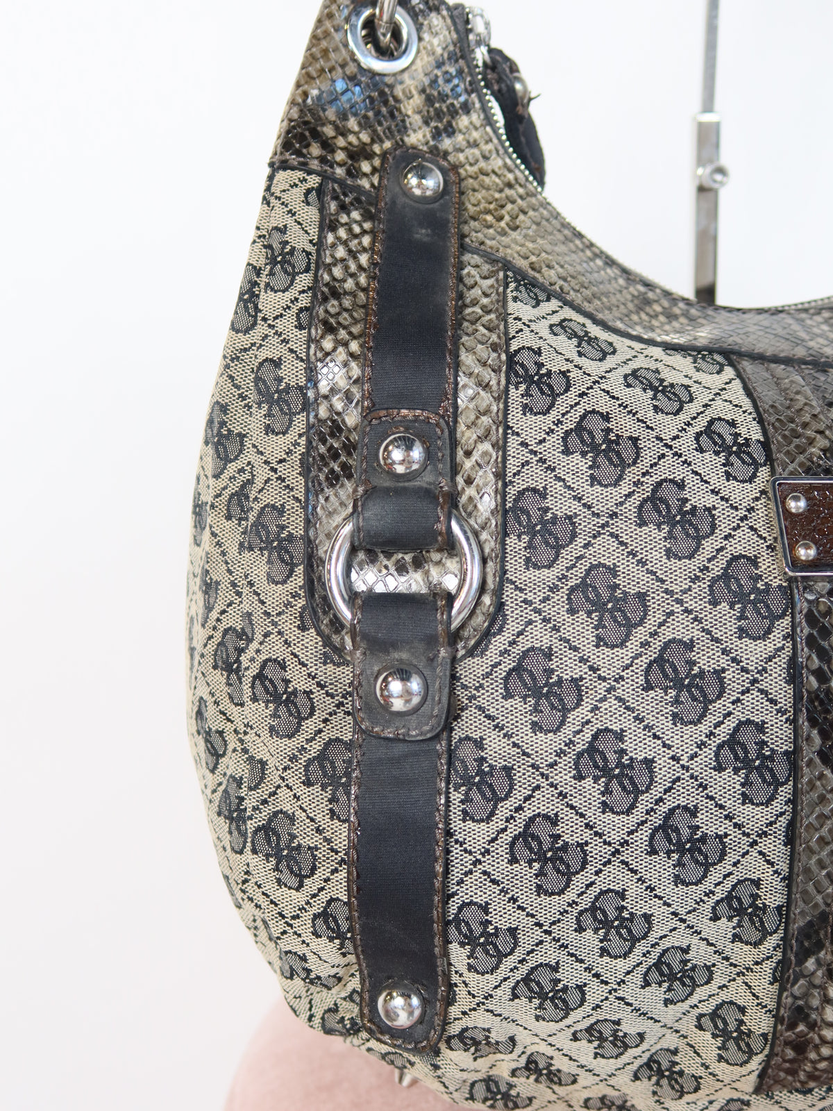 Guess Monogram Python Trim Hobo Bag
