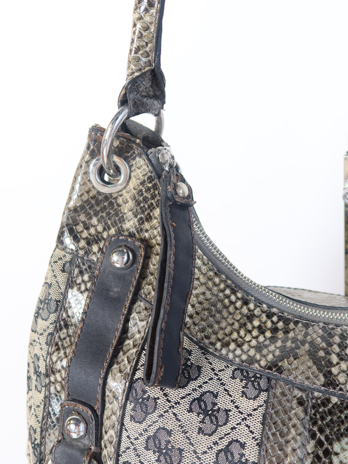 Guess Monogram Python Trim Hobo Bag