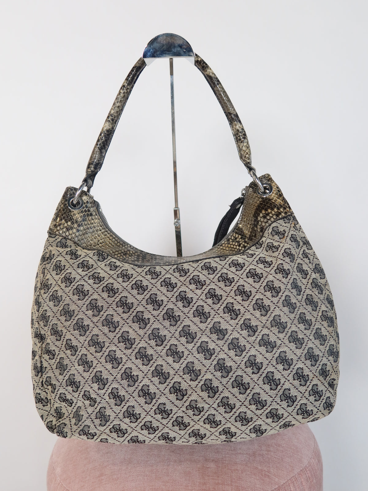 Guess Monogram Python Trim Hobo Bag