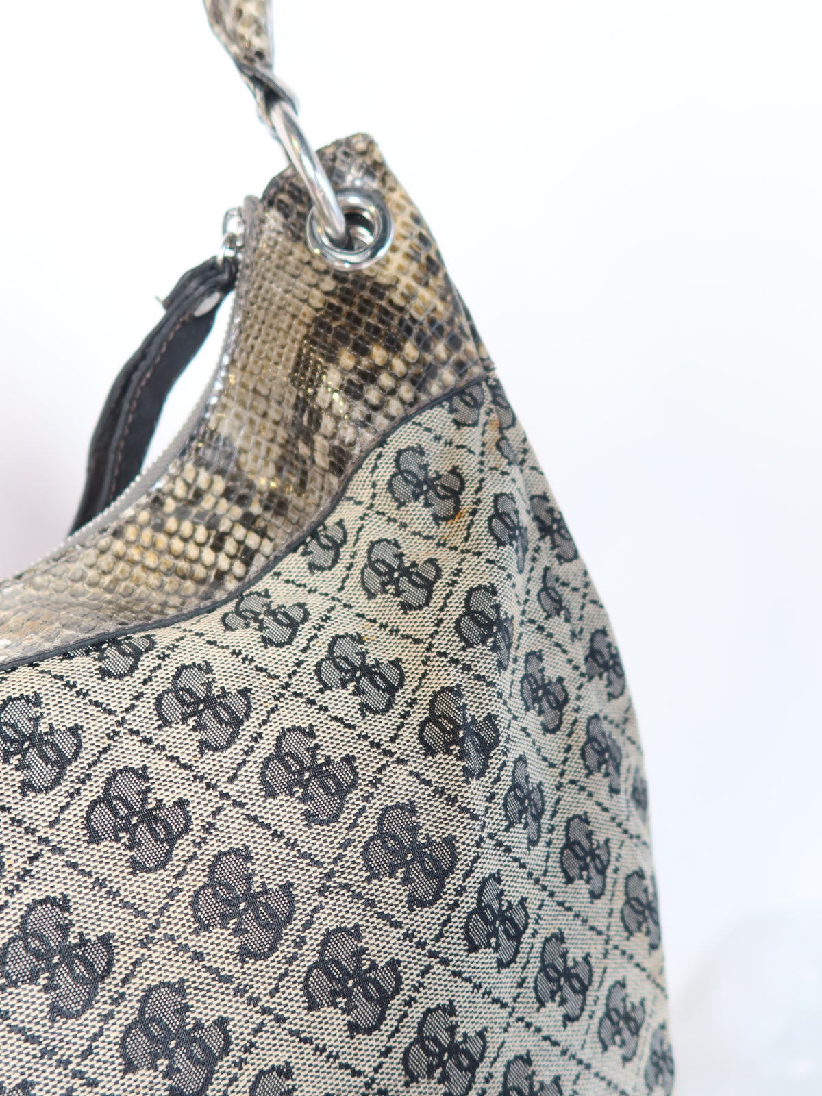 Guess Monogram Python Trim Hobo Bag