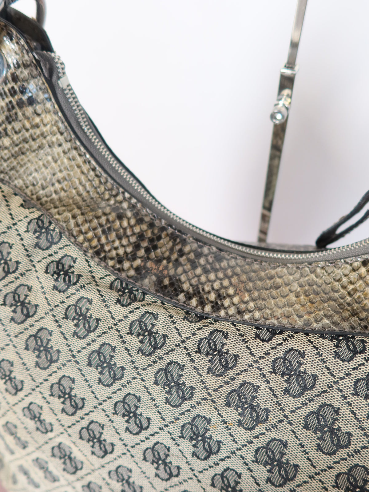 Guess Monogram Python Trim Hobo Bag