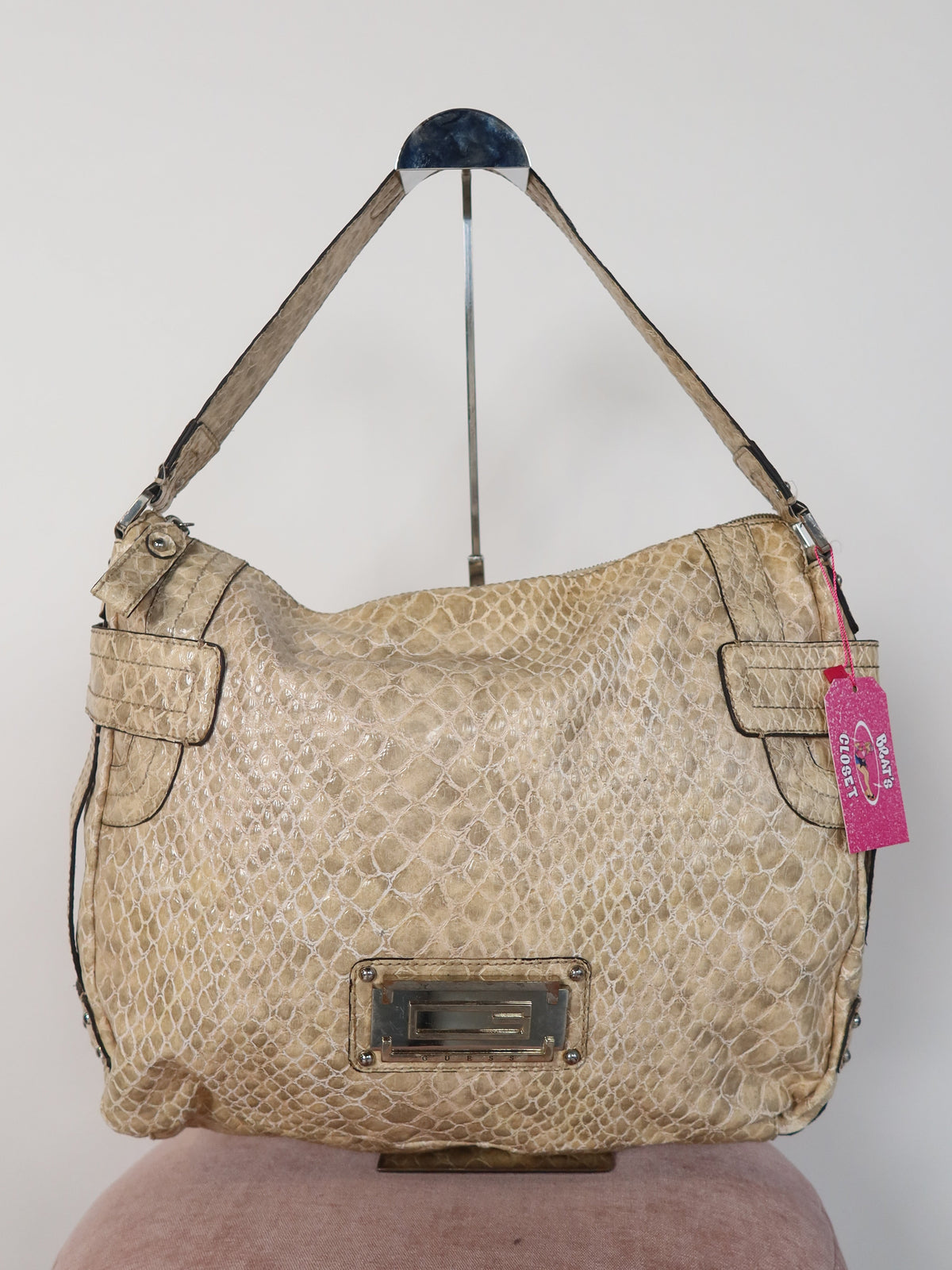 Guess Beige Snakeskin Hobo Bag