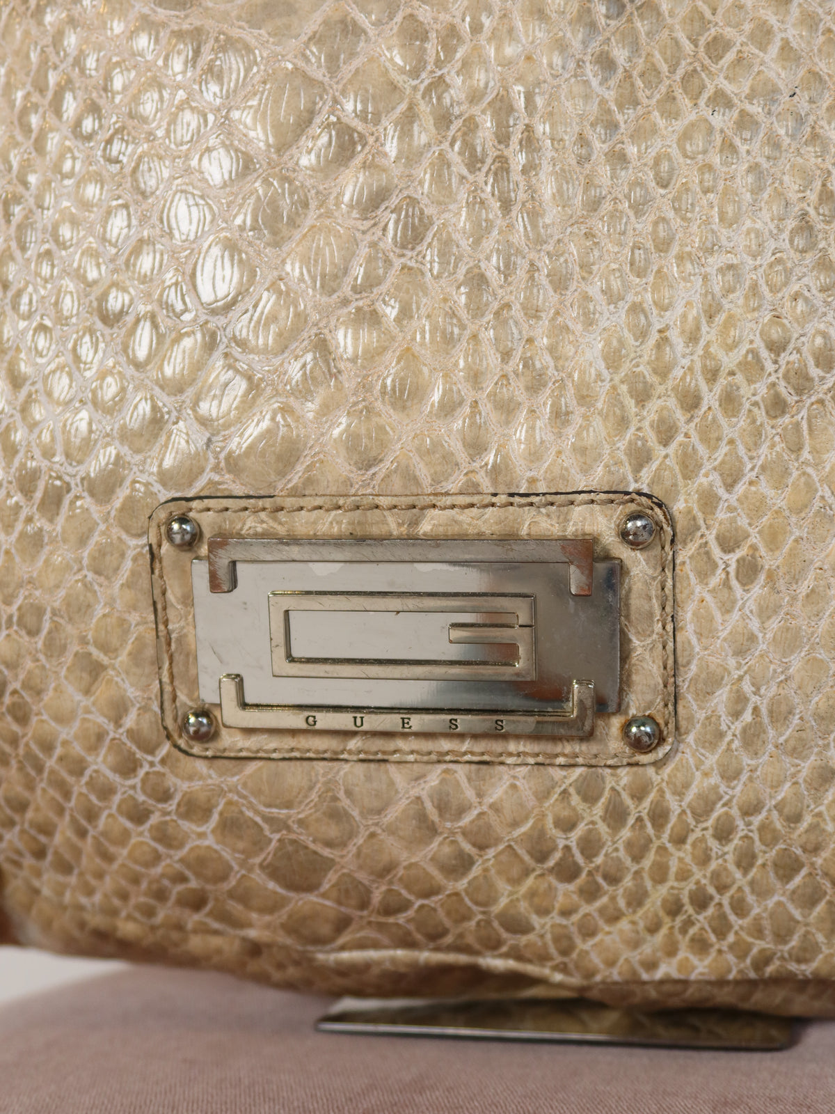 Guess Beige Snakeskin Hobo Bag
