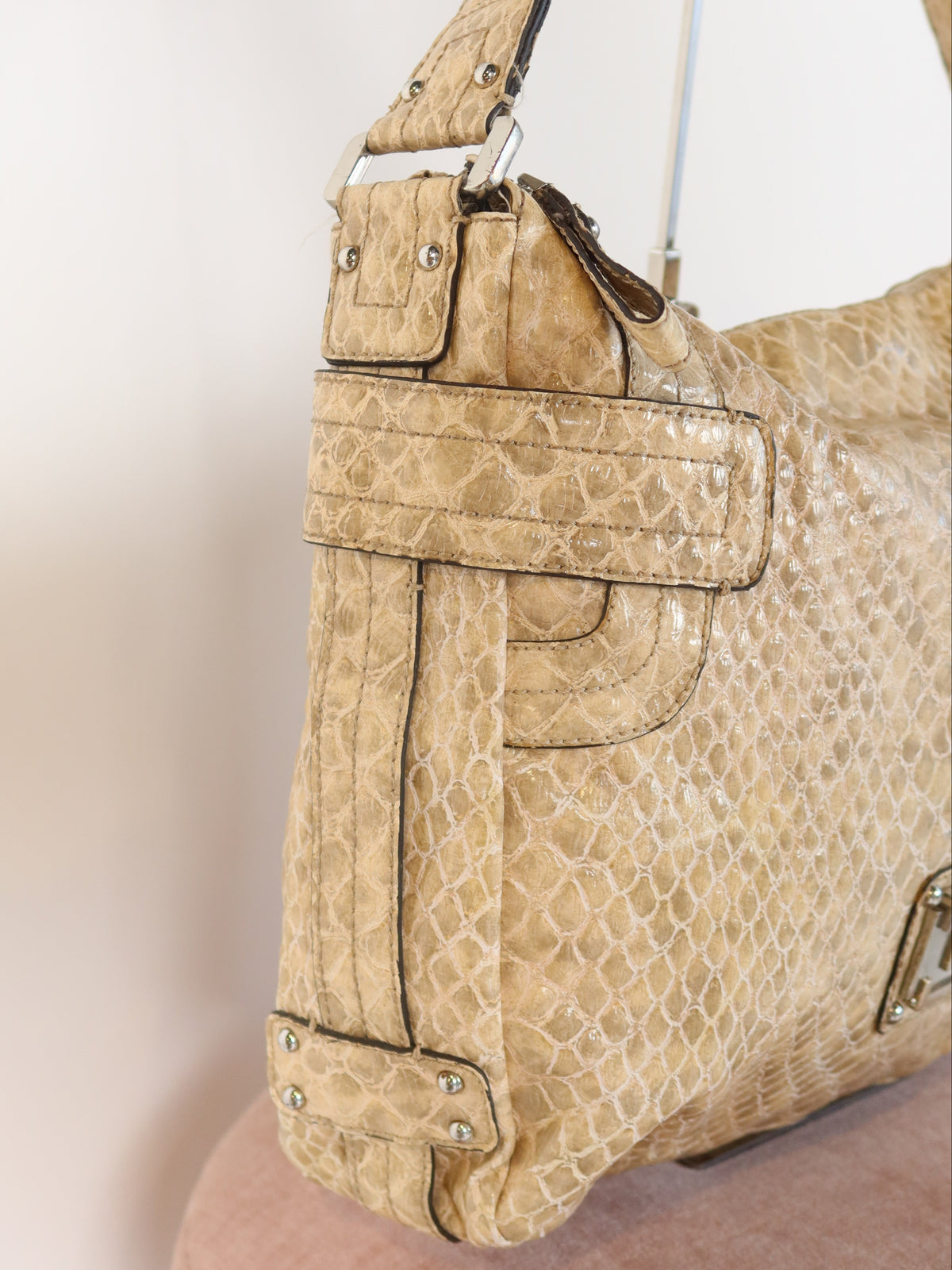 Guess Beige Snakeskin Hobo Bag