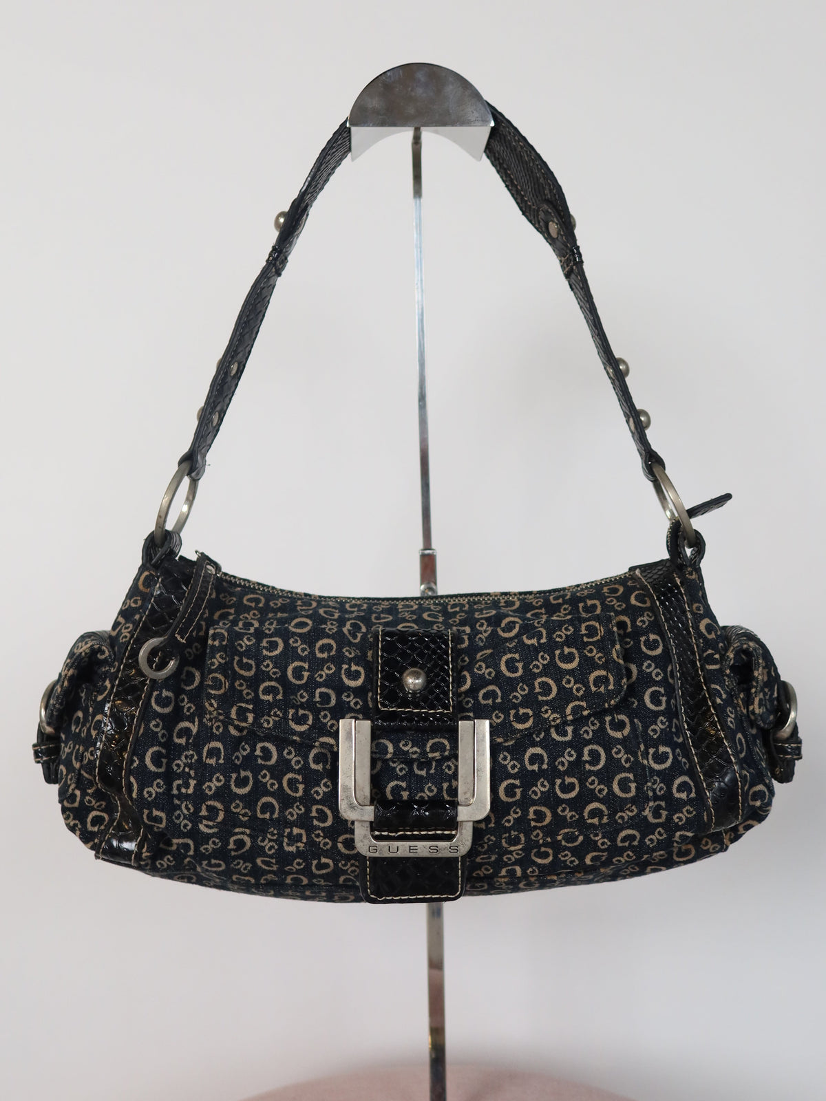 Guess Denim Monogram Shoulder Bag
