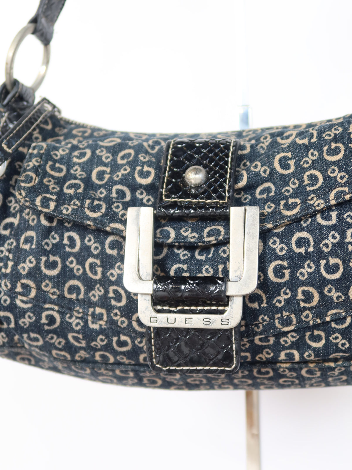 Guess Denim Monogram Shoulder Bag
