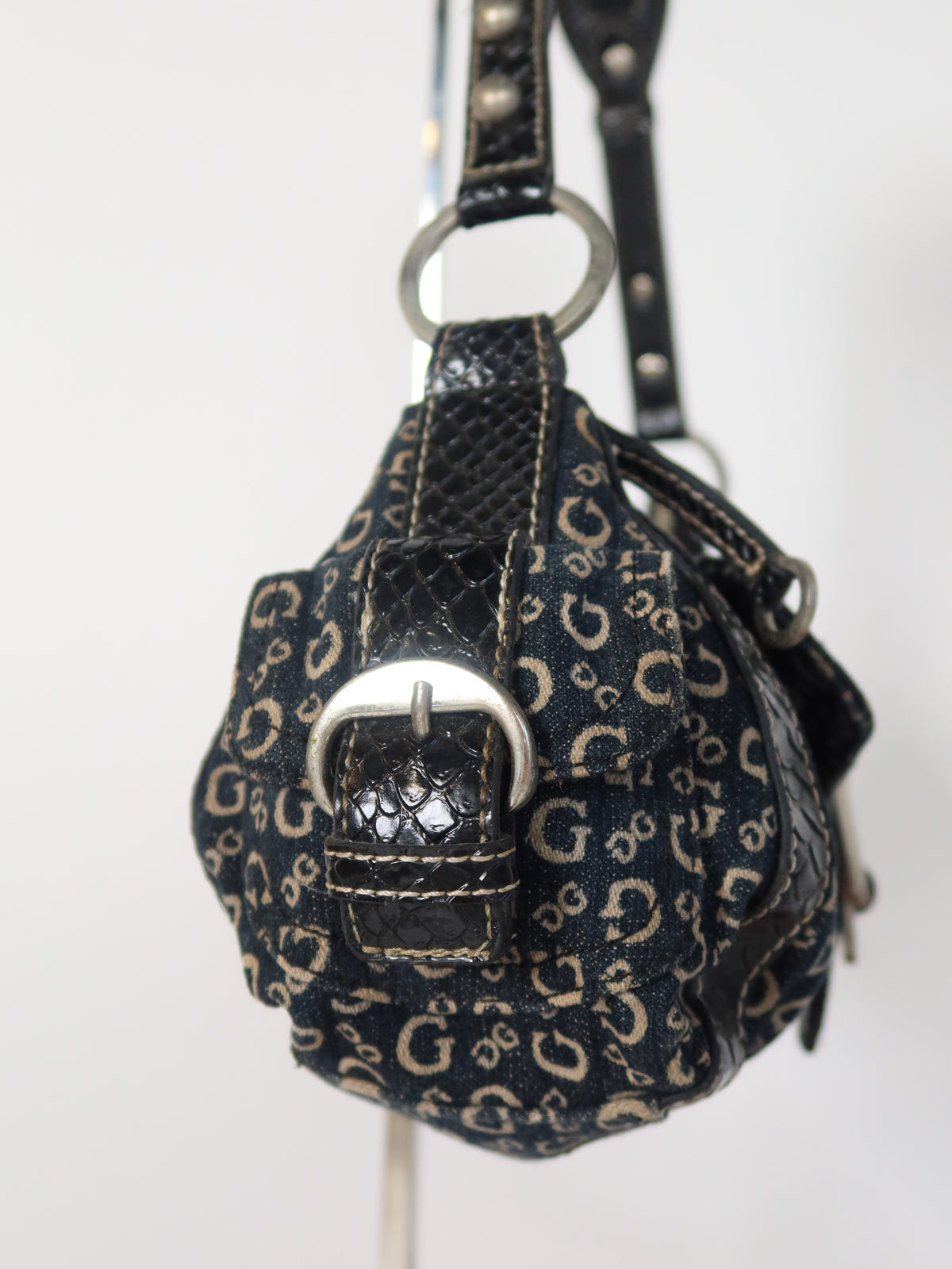 Guess Denim Monogram Shoulder Bag