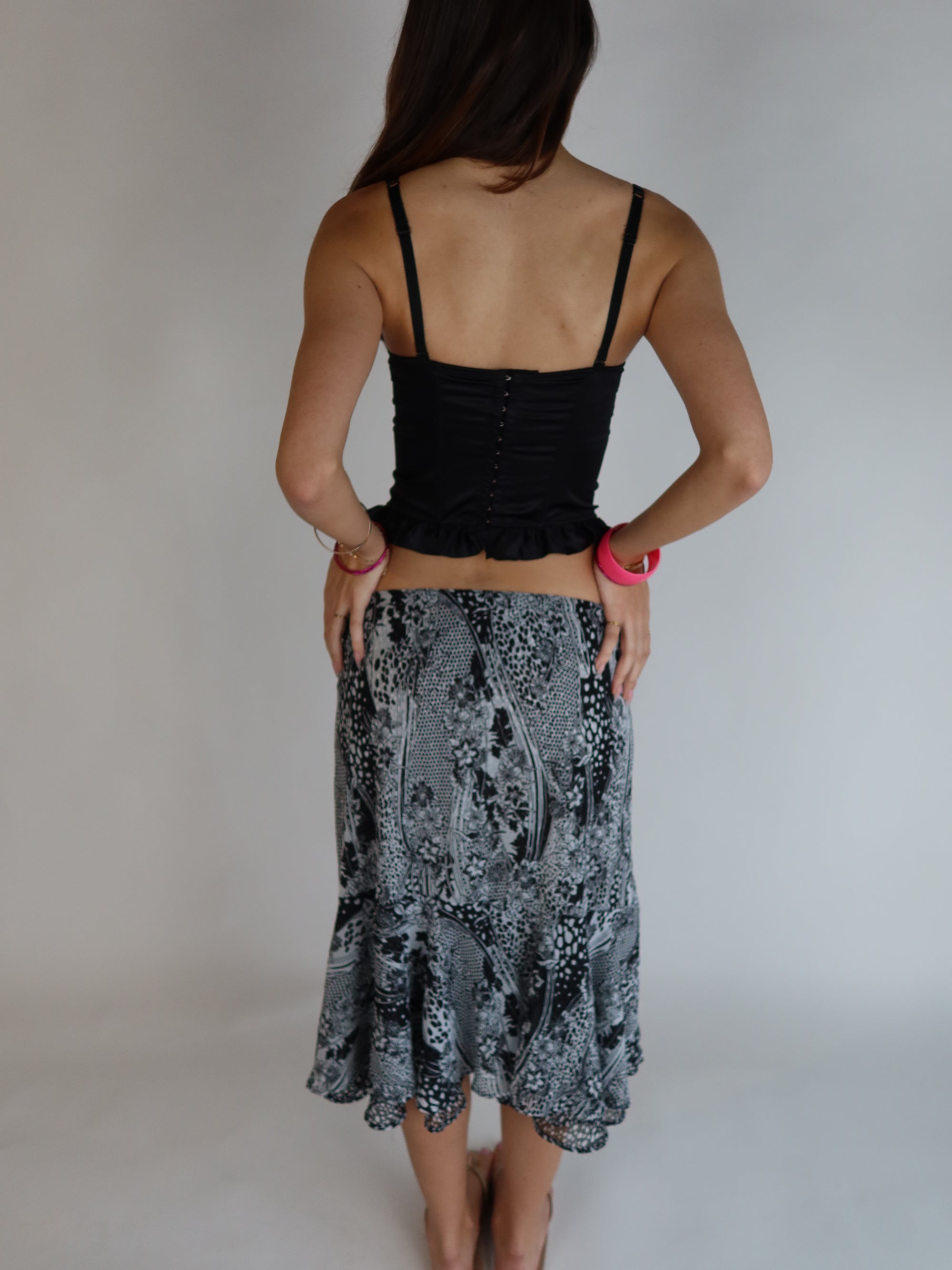 Y2K Black/White Floral Midi Skirt