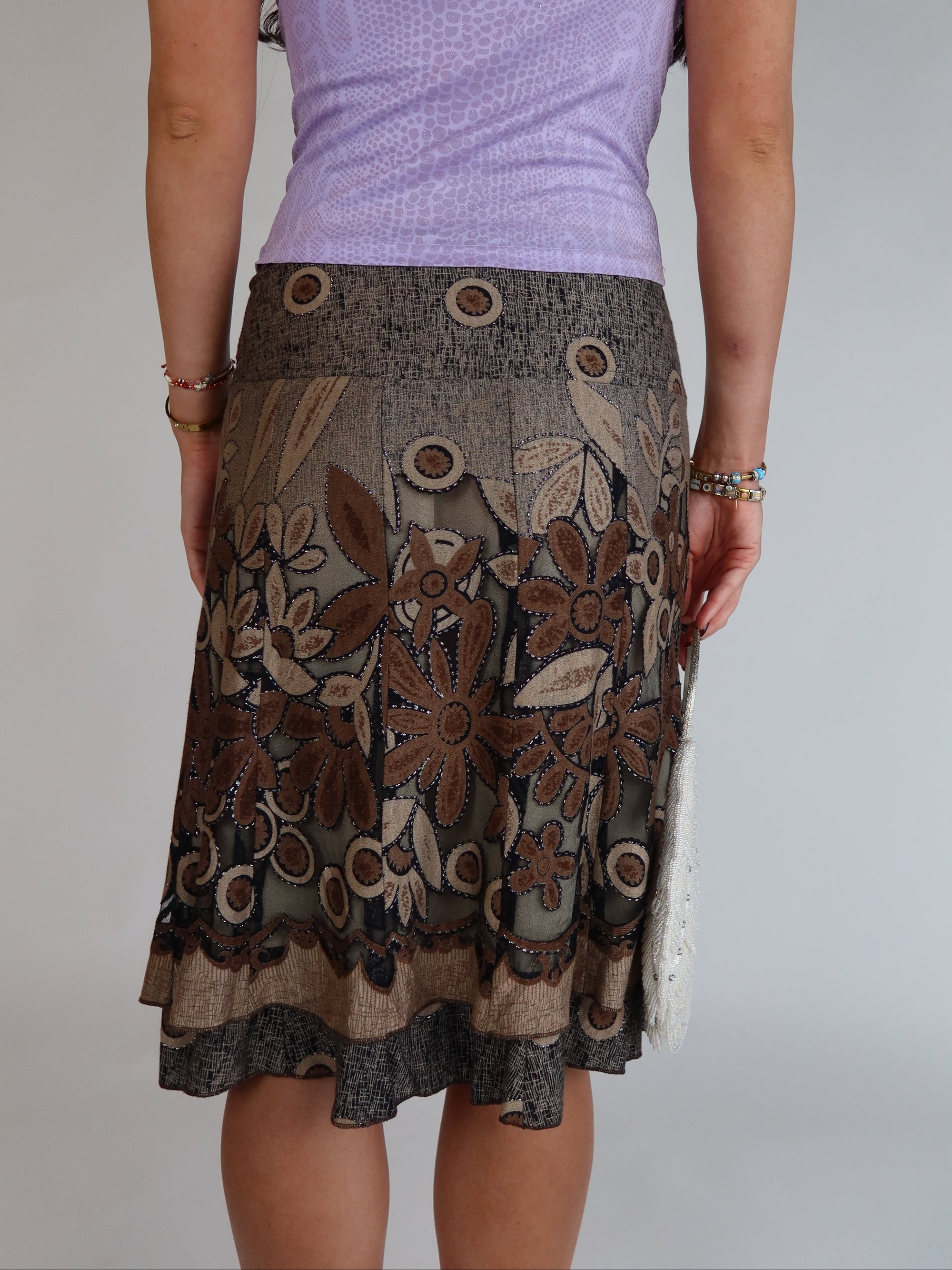 Y2K Brown Floral Midi Skirt XS/S