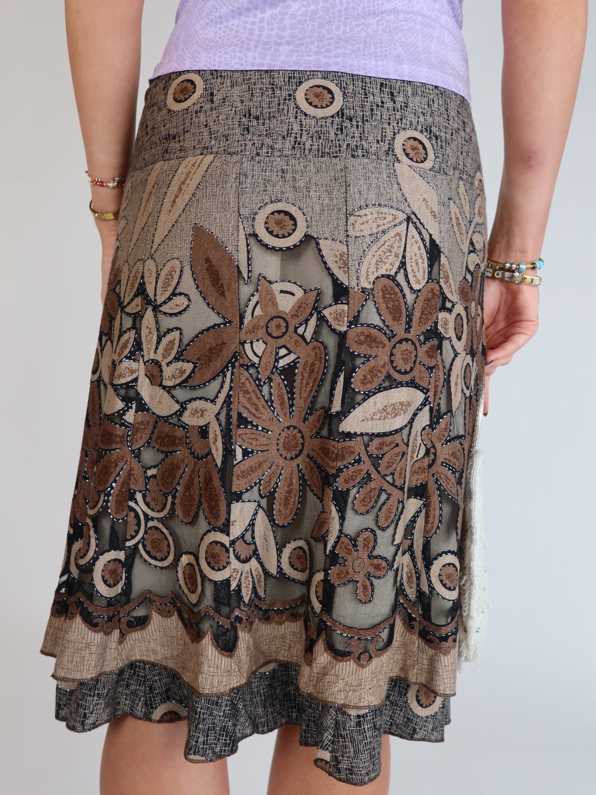 Y2K Brown Floral Midi Skirt XS/S