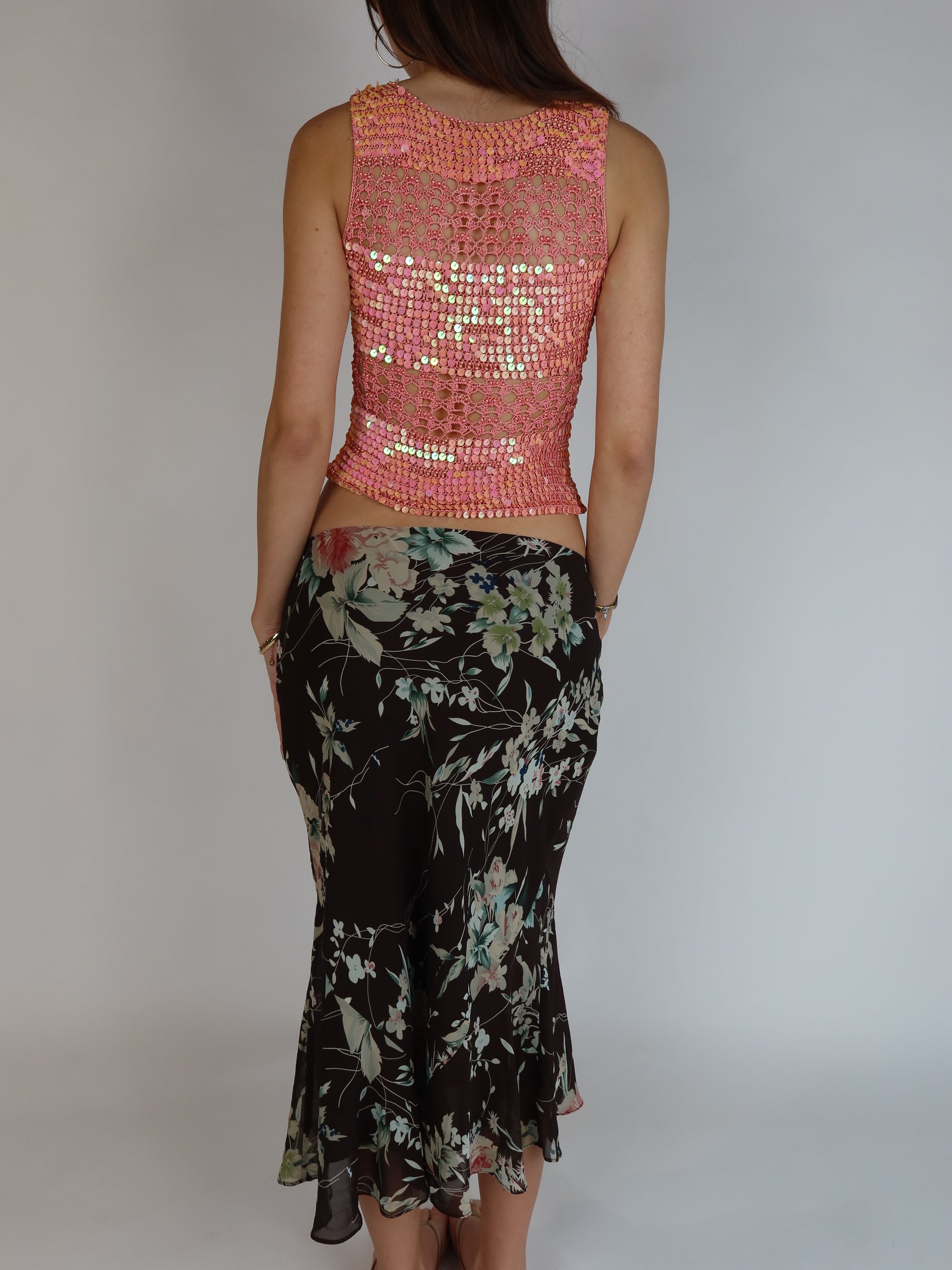 Floral Mesh Midi Skirt S