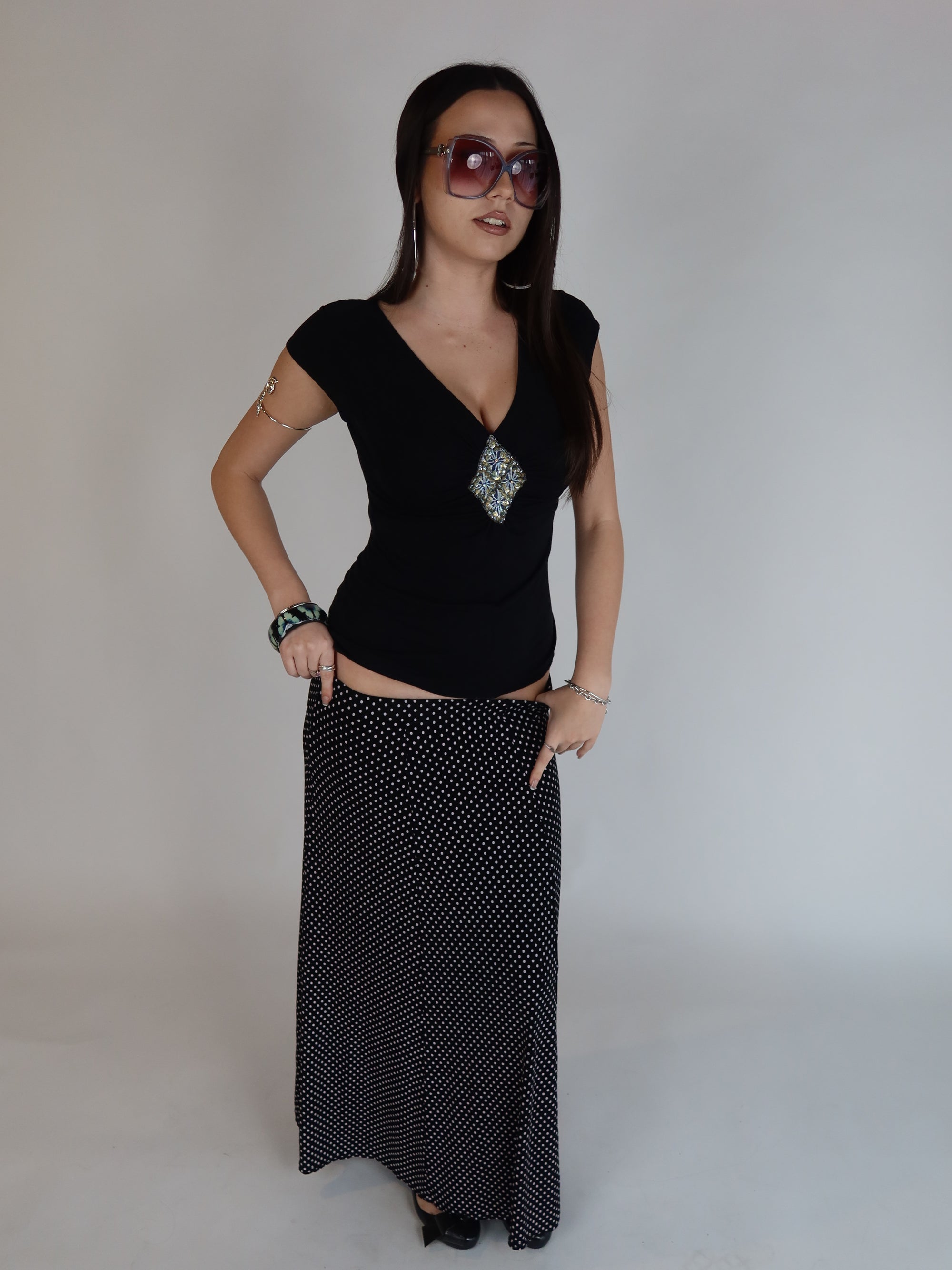 Y2K Embellished V-Neck S/M