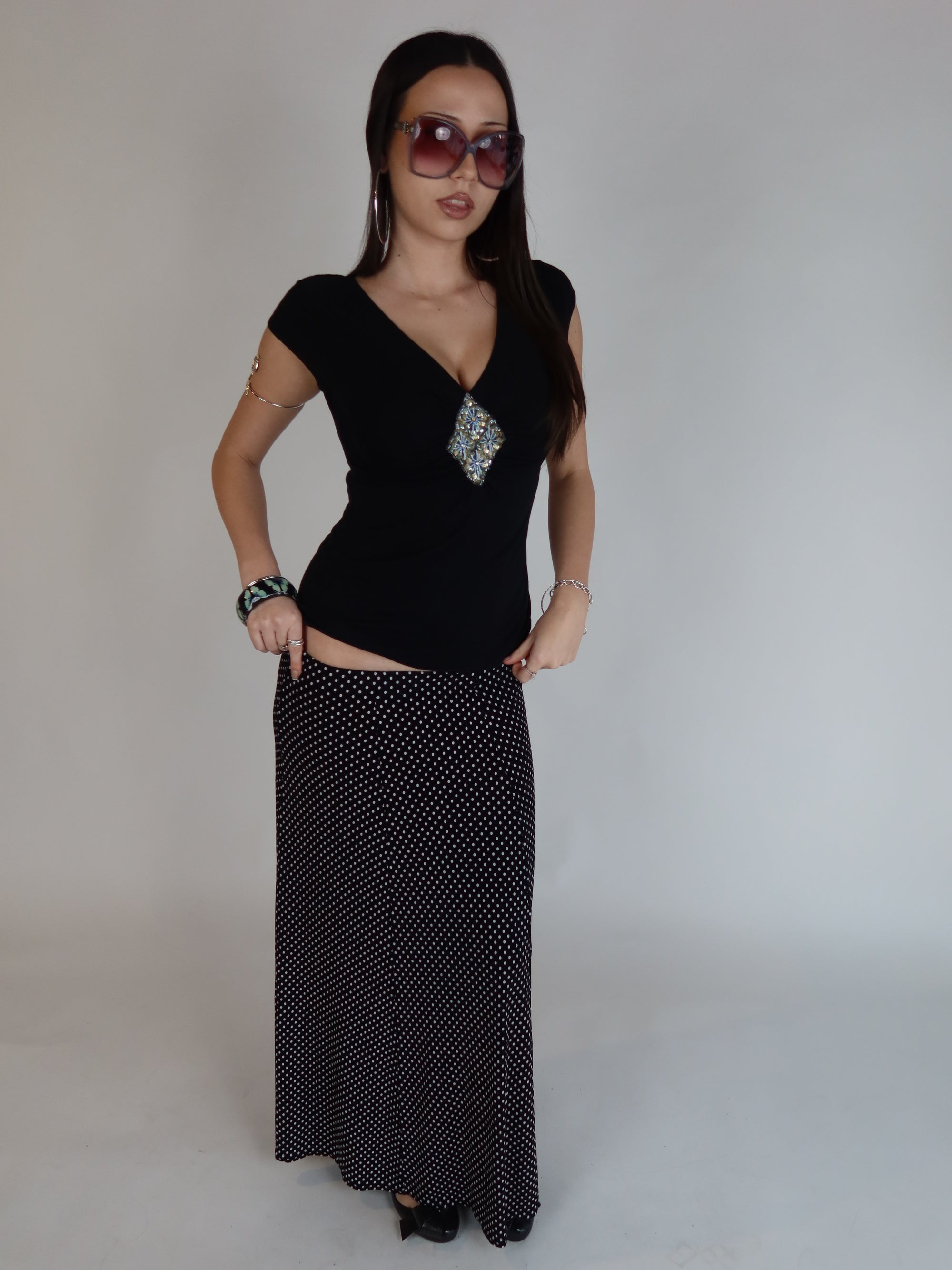 Y2K Embellished V-Neck S/M