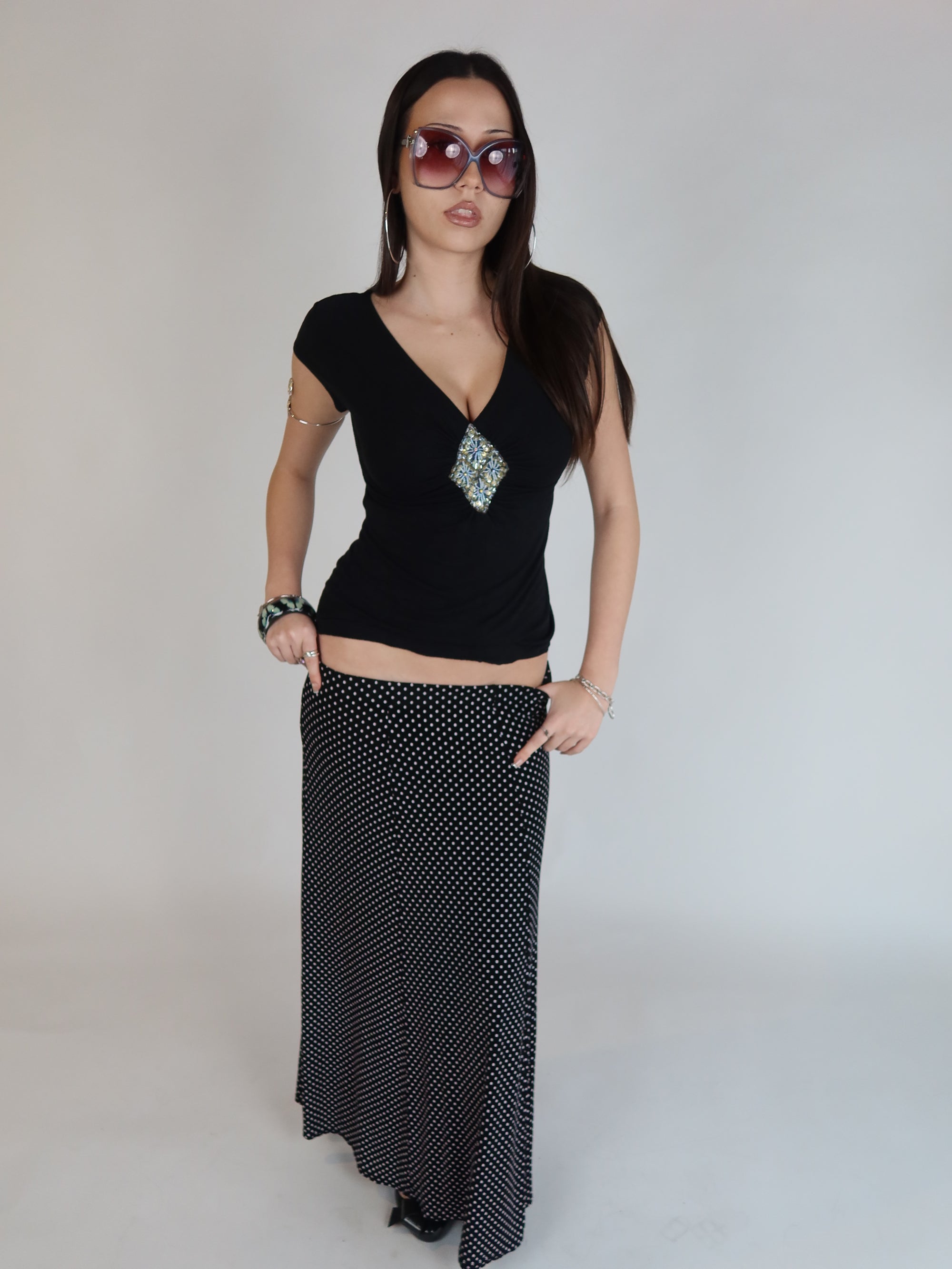 Y2K Embellished V-Neck S/M