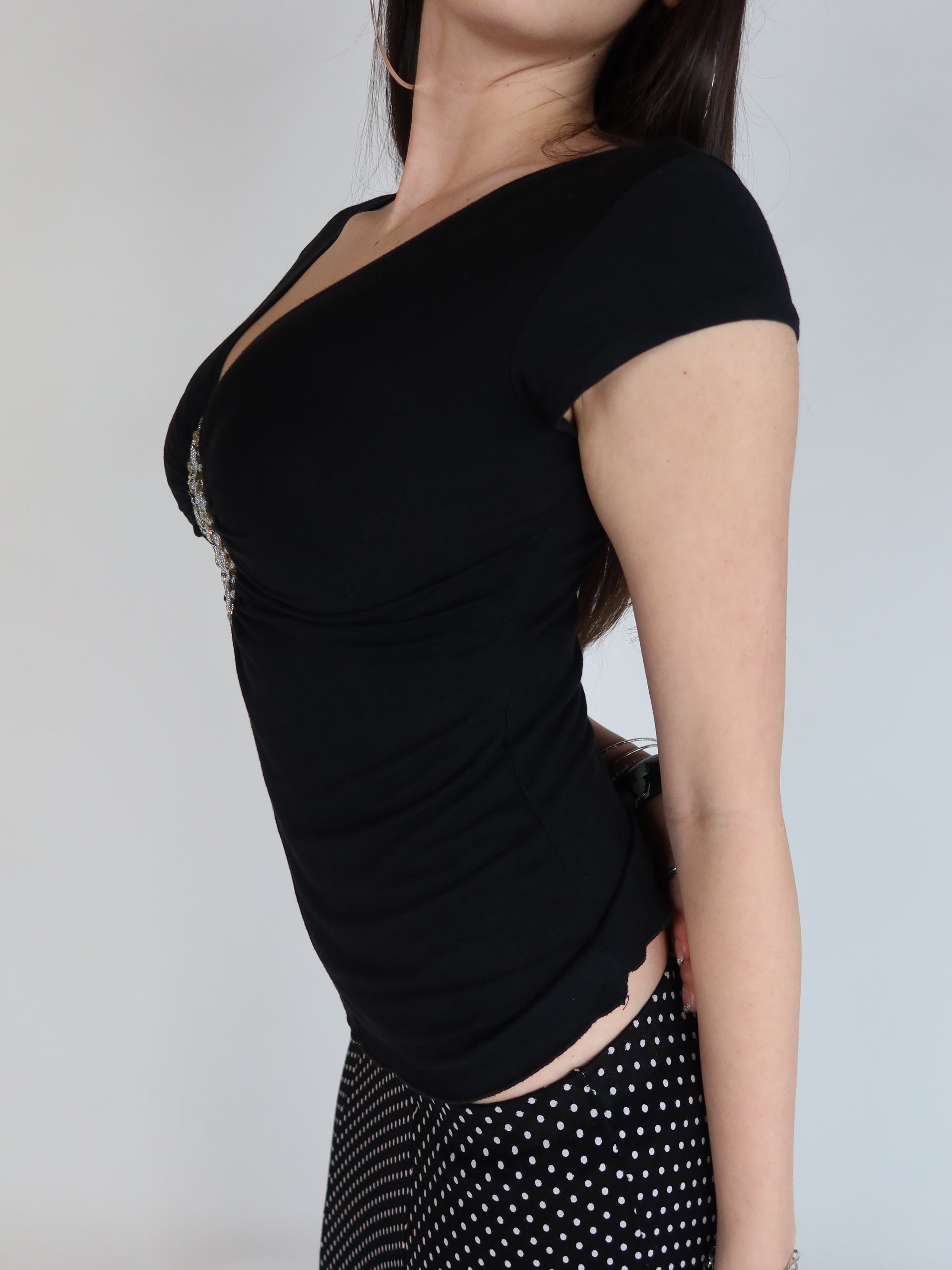 Y2K Embellished V-Neck S/M