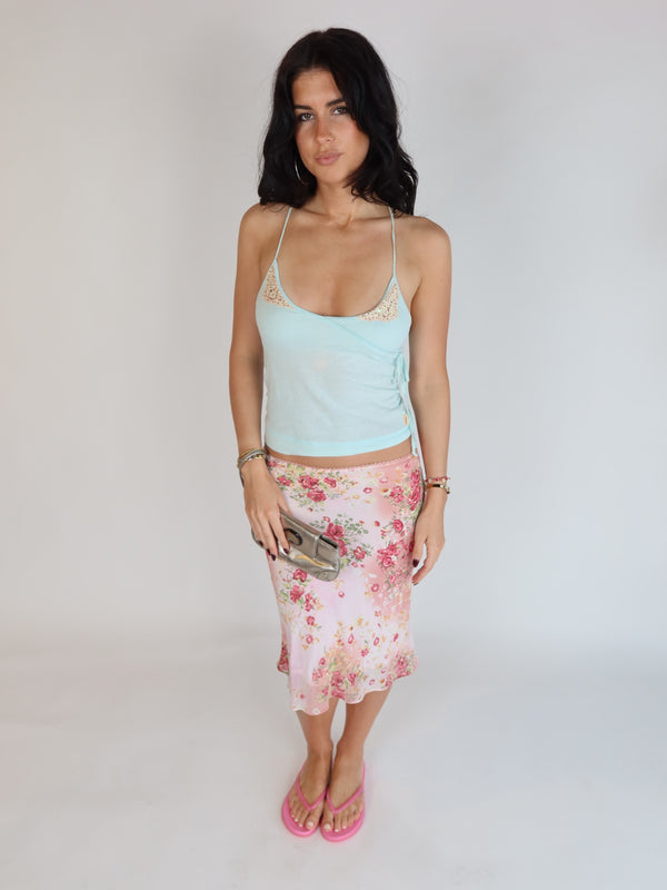 Vintage floral midi skirt, Y2K resale clothing at Brat's Closet.