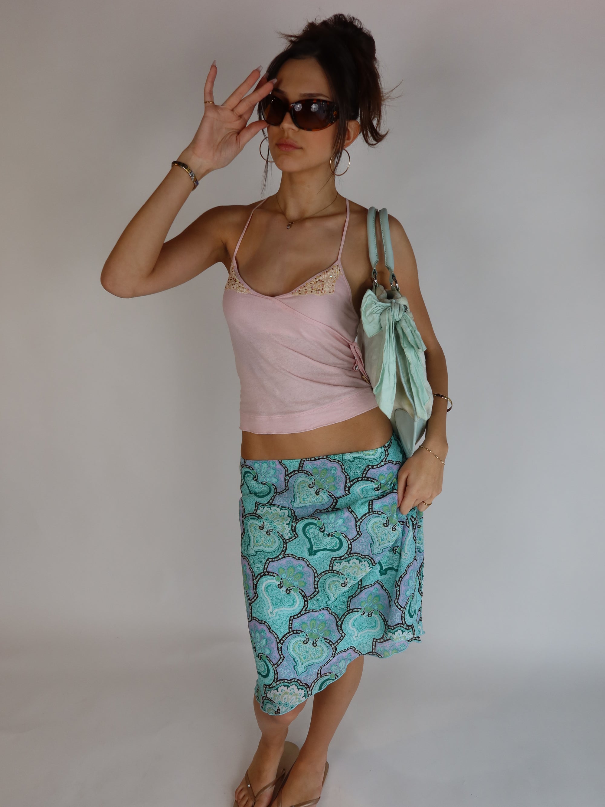 Y2K Aqua Paisley Midi Skirt S