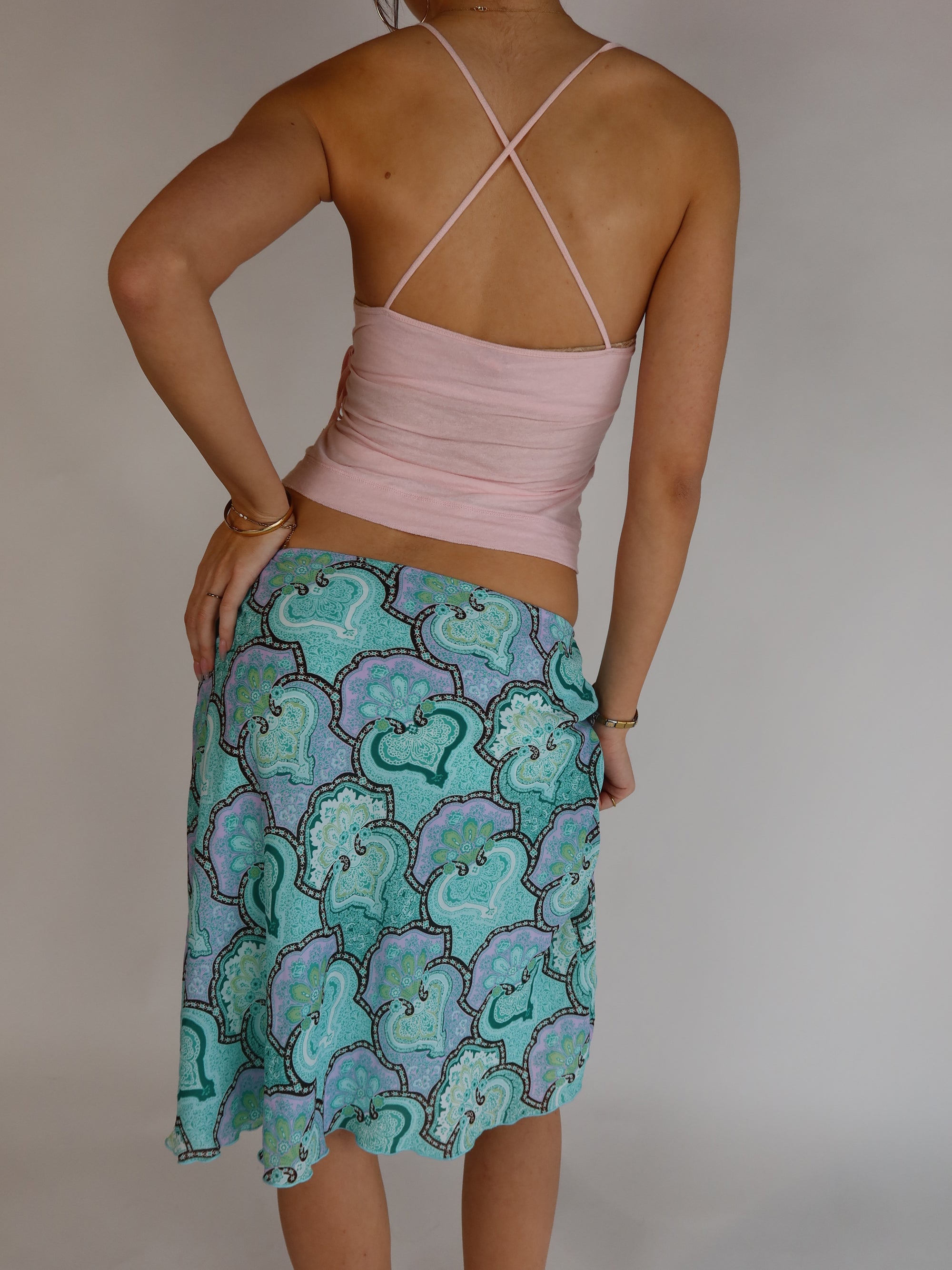 Y2K Aqua Paisley Midi Skirt S
