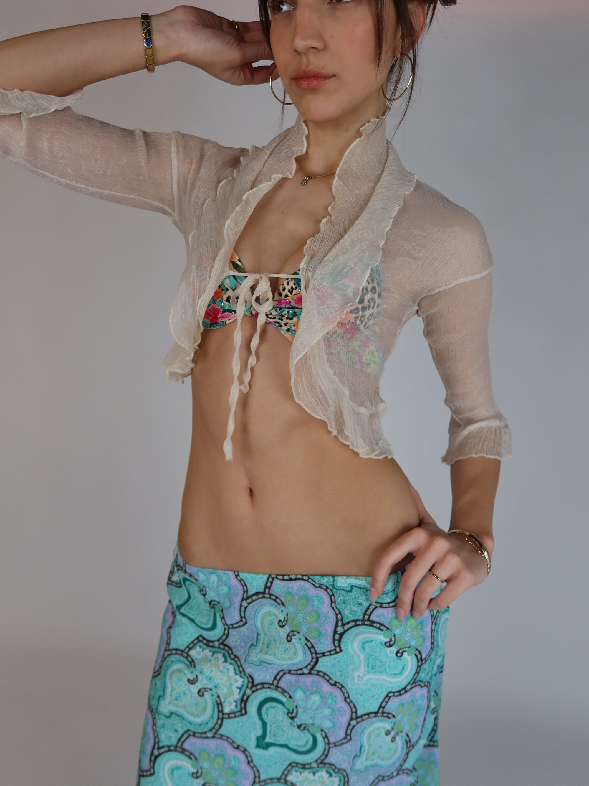 Y2K Sheer Ivory Mesh Top XS
