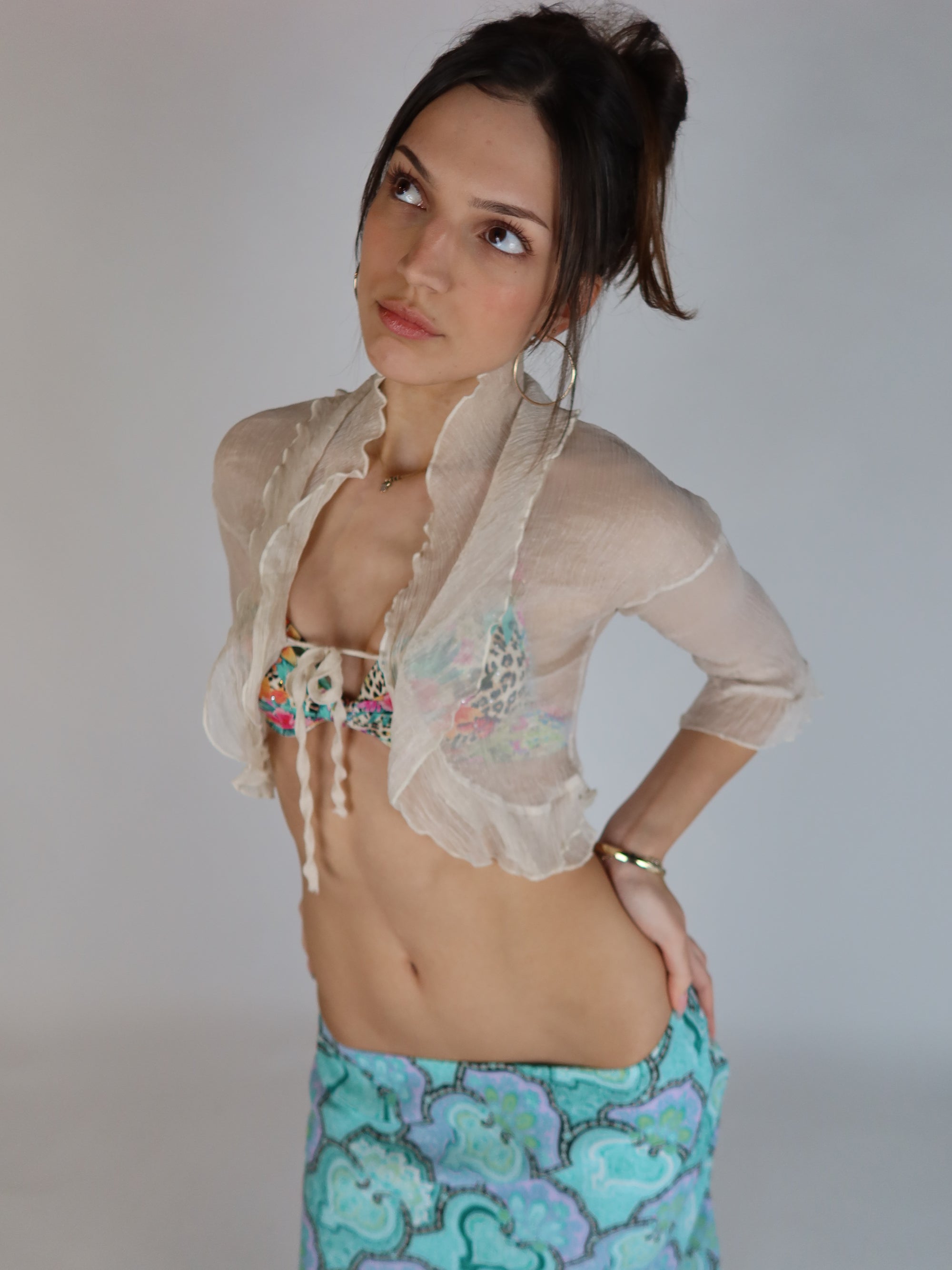 Y2K Sheer Ivory Mesh Top XS