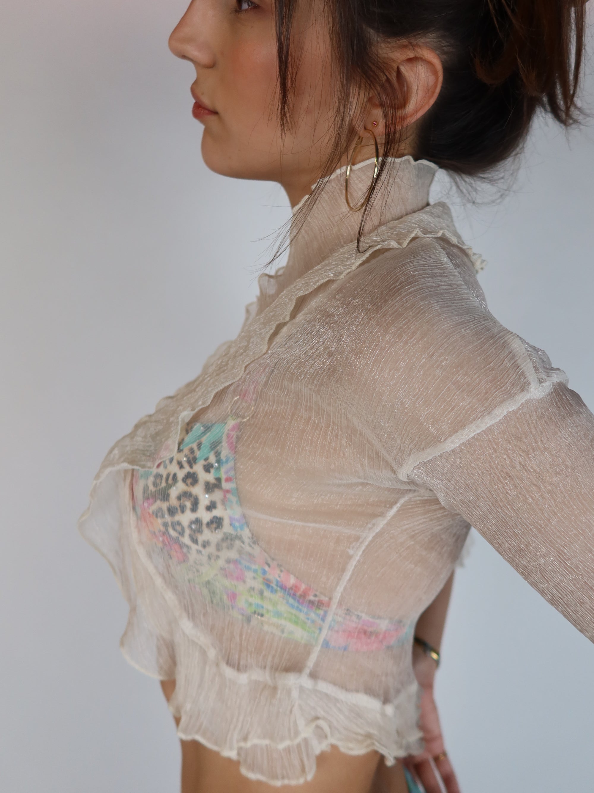 Y2K Sheer Ivory Mesh Top XS
