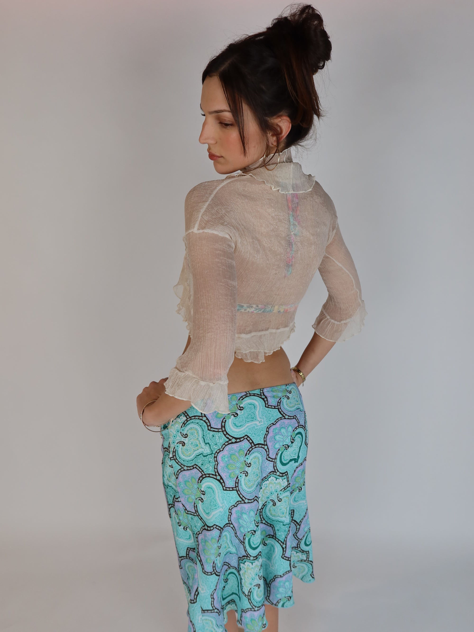 Y2K Sheer Ivory Mesh Top XS
