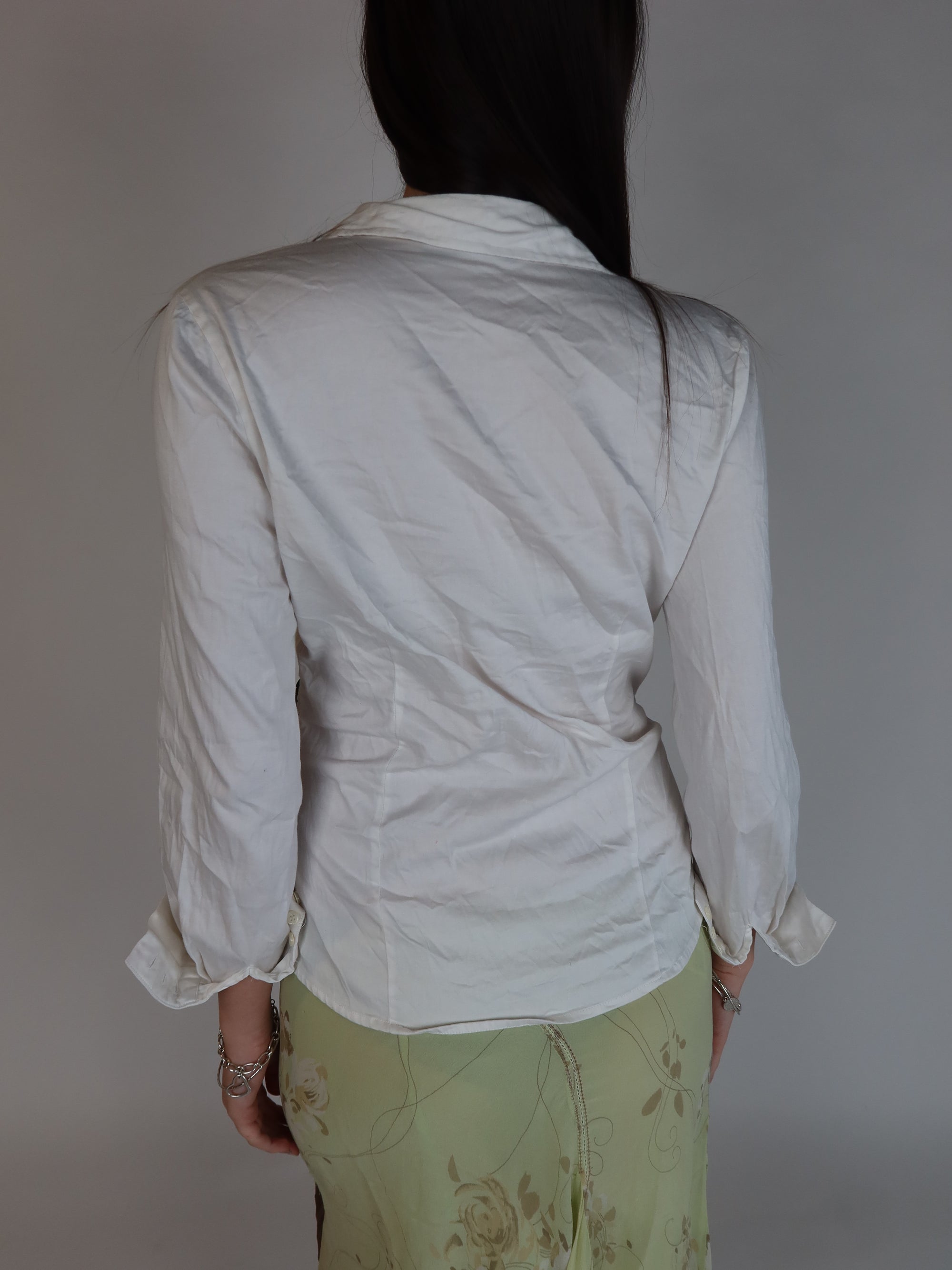 Y2K White Buckle Wrap Blouse M/L
