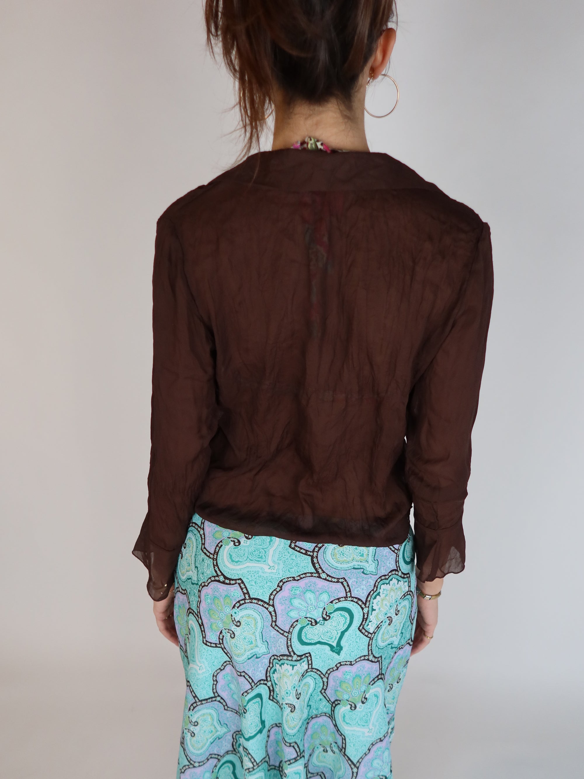 Brown Sheer Ruffle Blouse S/M