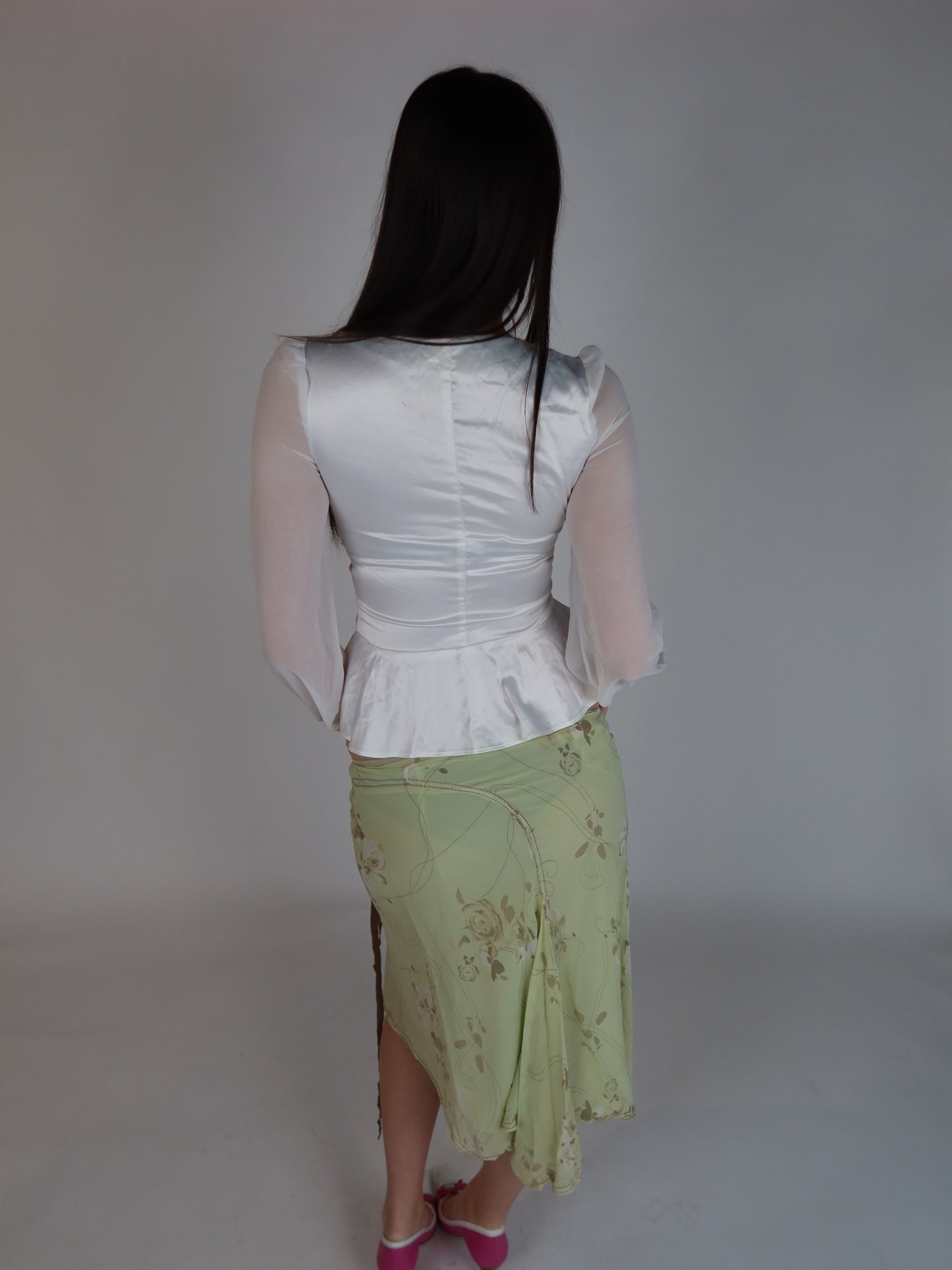 White Satin Peplum Top S/M